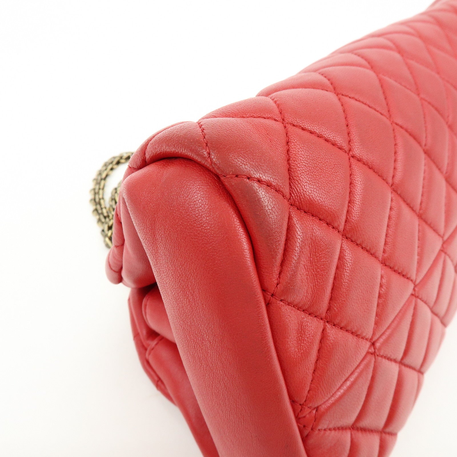 CHANEL Mademoiselle COCO Mark Lamb SKin Chain Shoulder Bag Red