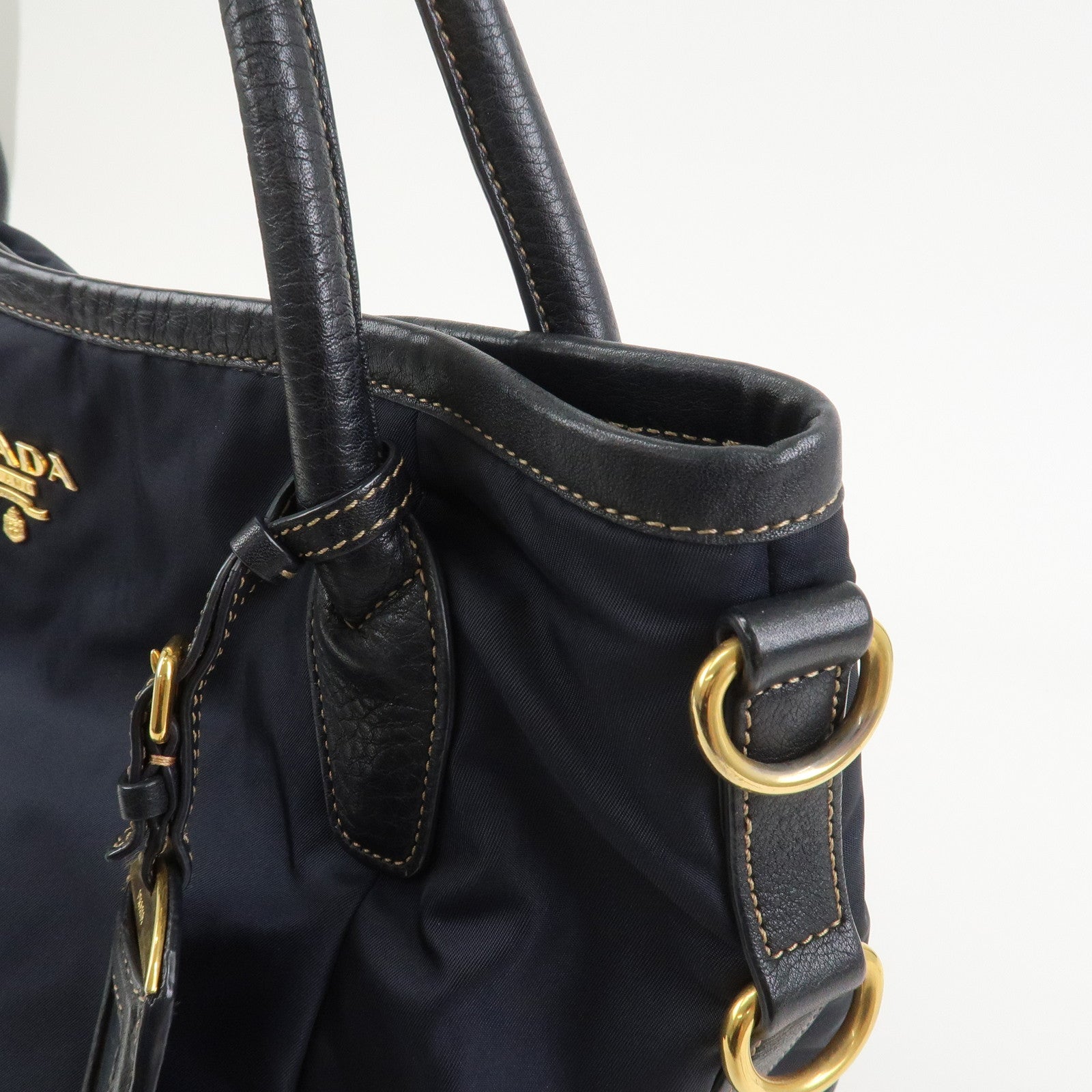 PRADA Logo Nylon Leather 2Way Bag Shoulder Bag Hand Bag Navy BR4420
