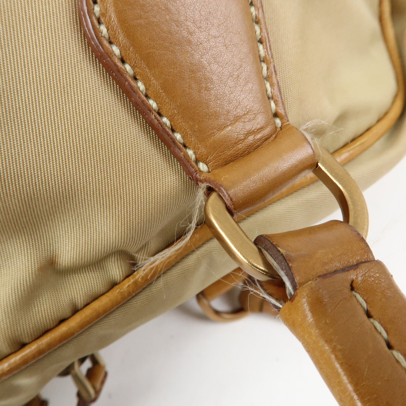 PRADA Triangle Logo Nylon Leather Shoulder Hand Bag Beige Brown
