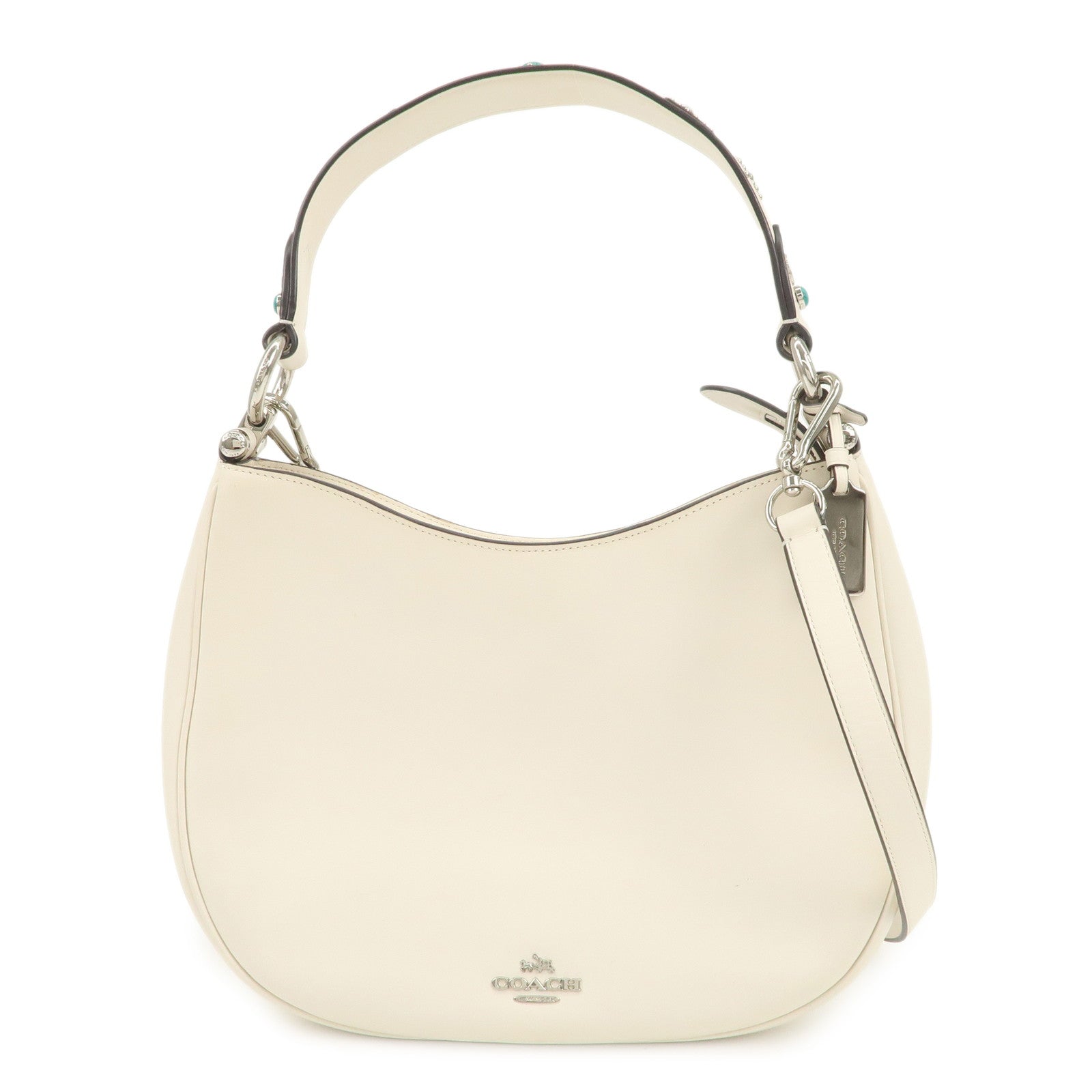 COACH Logo Calf Leather 2Way Bag Shoulder Bag Hand Bag Ivory 57119