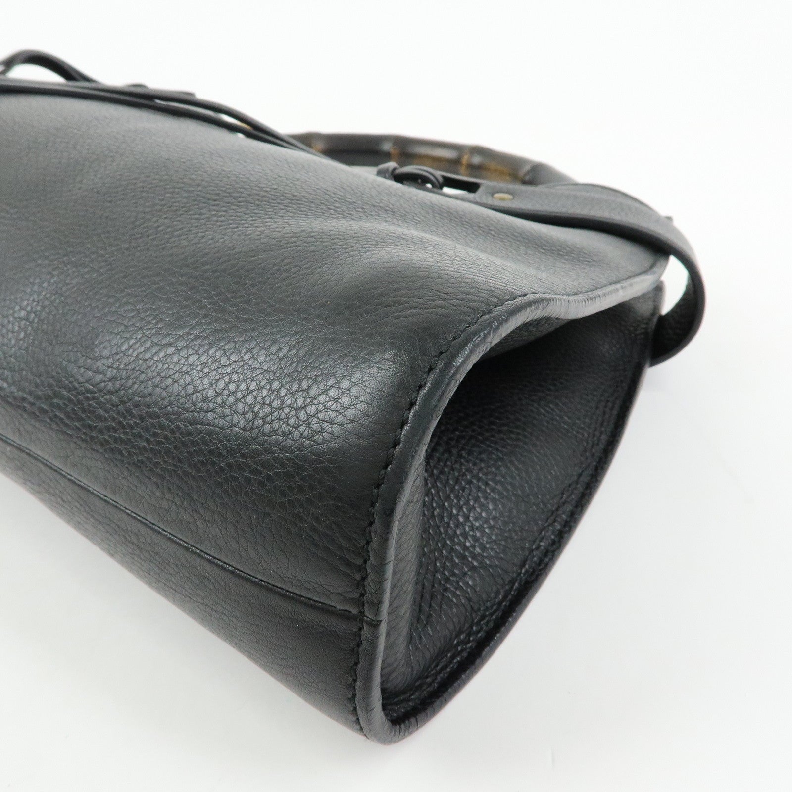 GUCCI Bamboo Leather Bamboo Hand Bag Black 109136