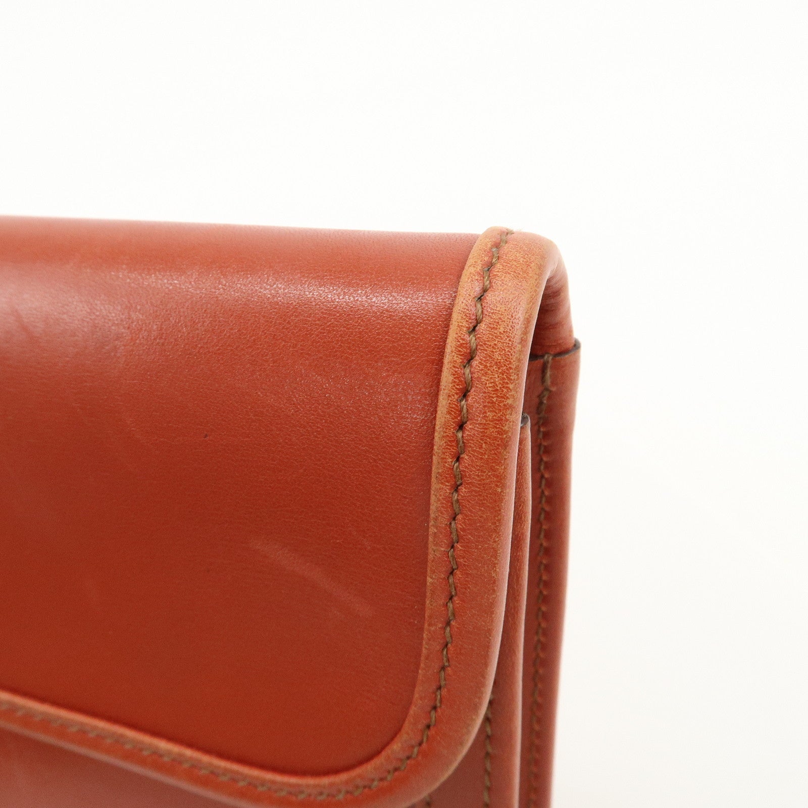 HERMES Box Calf Leather Jige PM □C Stamped Clutch Bag Brown