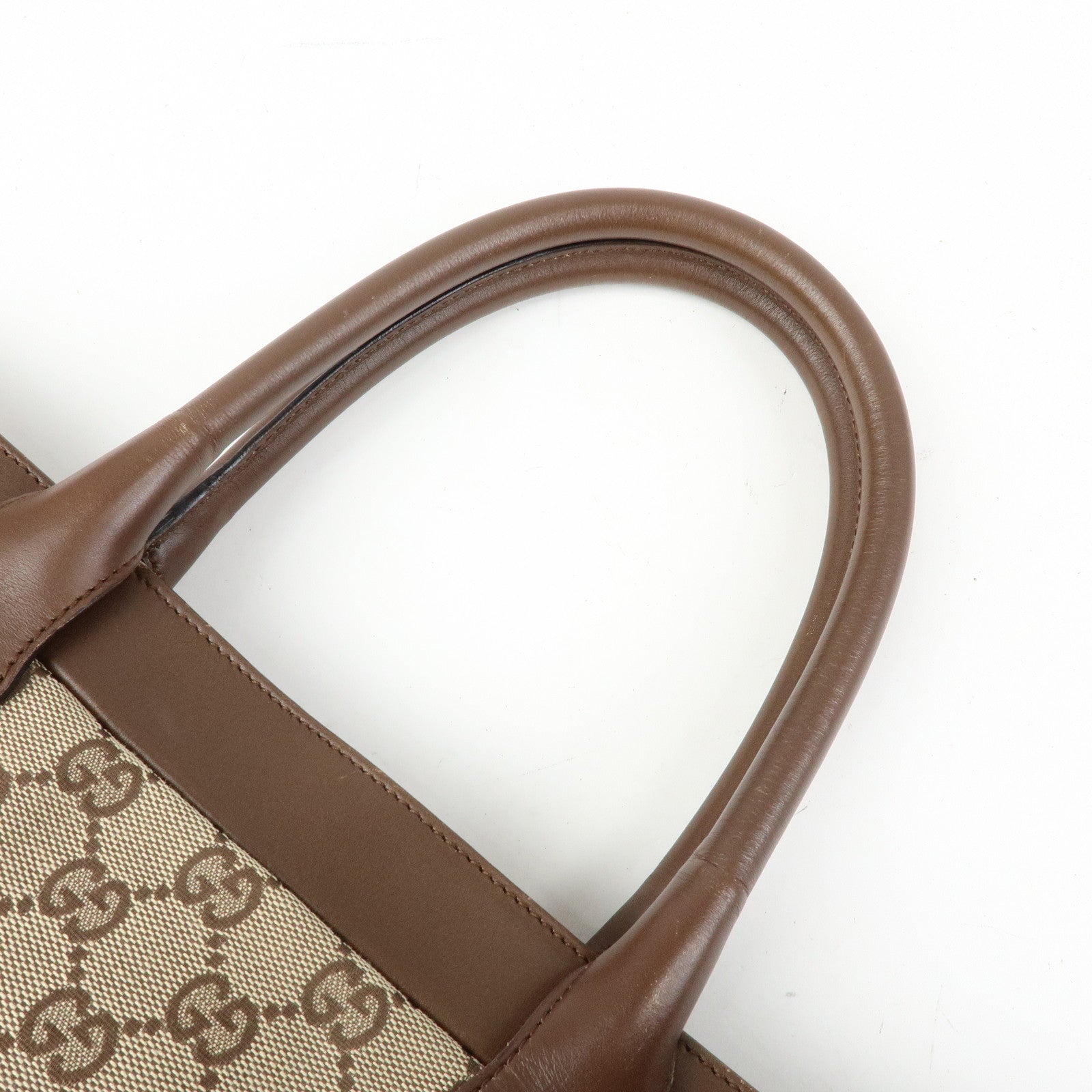 GUCCI GG Canvas Leather Tote Bag Hand Bag Beige Brown 002.1119