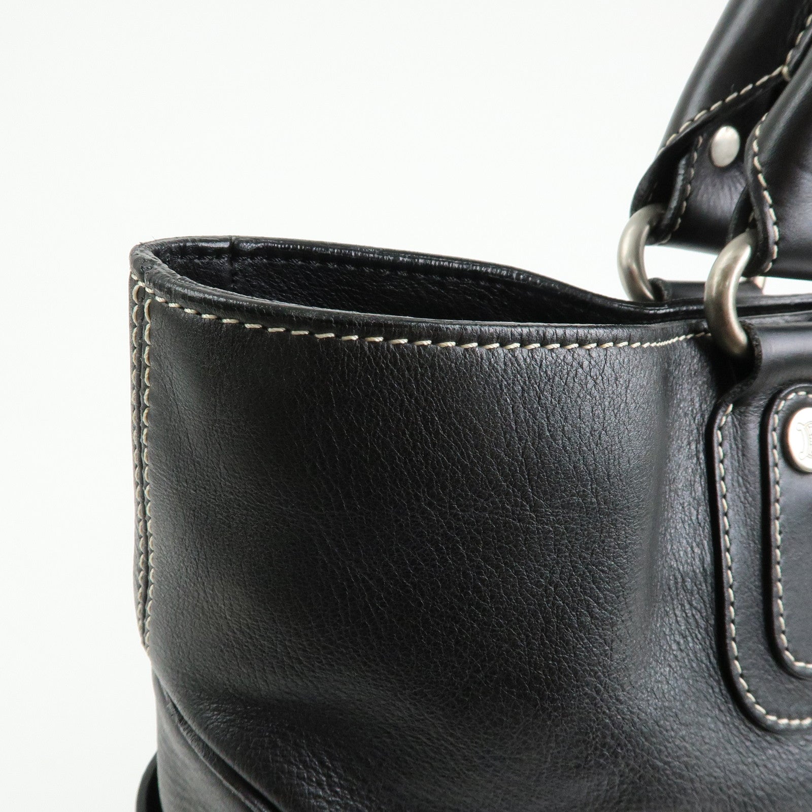 CELINE Boogie Bag Leather Hand Bag Tote Bag Black Silver