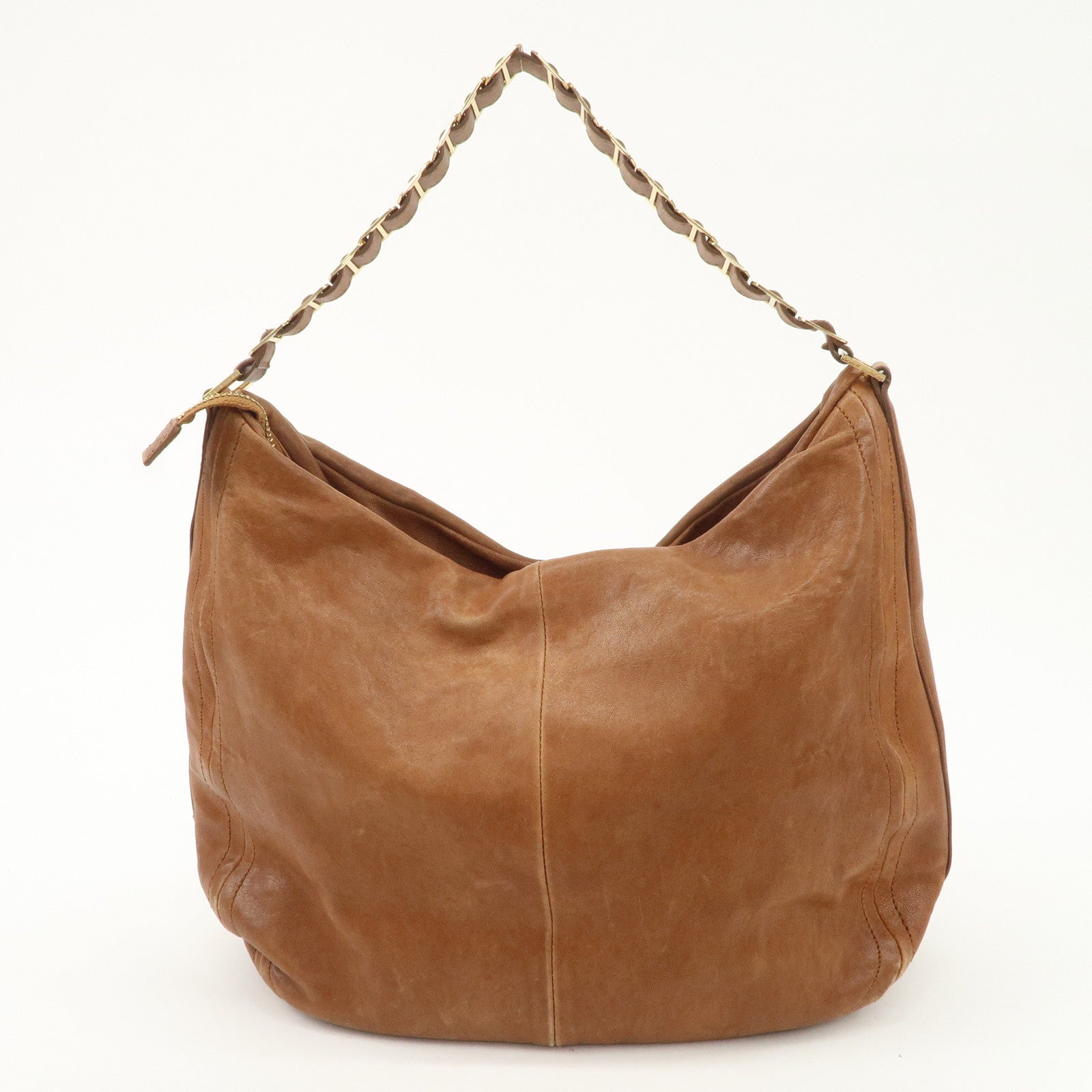 TORY BURCH Leather Shoulder Bag Brown Gold Hardware Used
