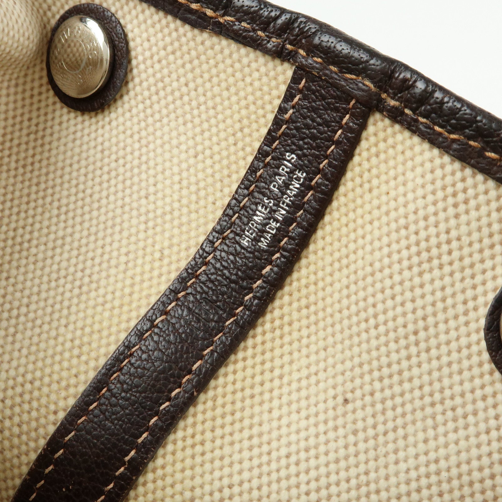 HERMES Canvas Leather Garden Party PM 笆｡I Stamped Tote Bag Beige