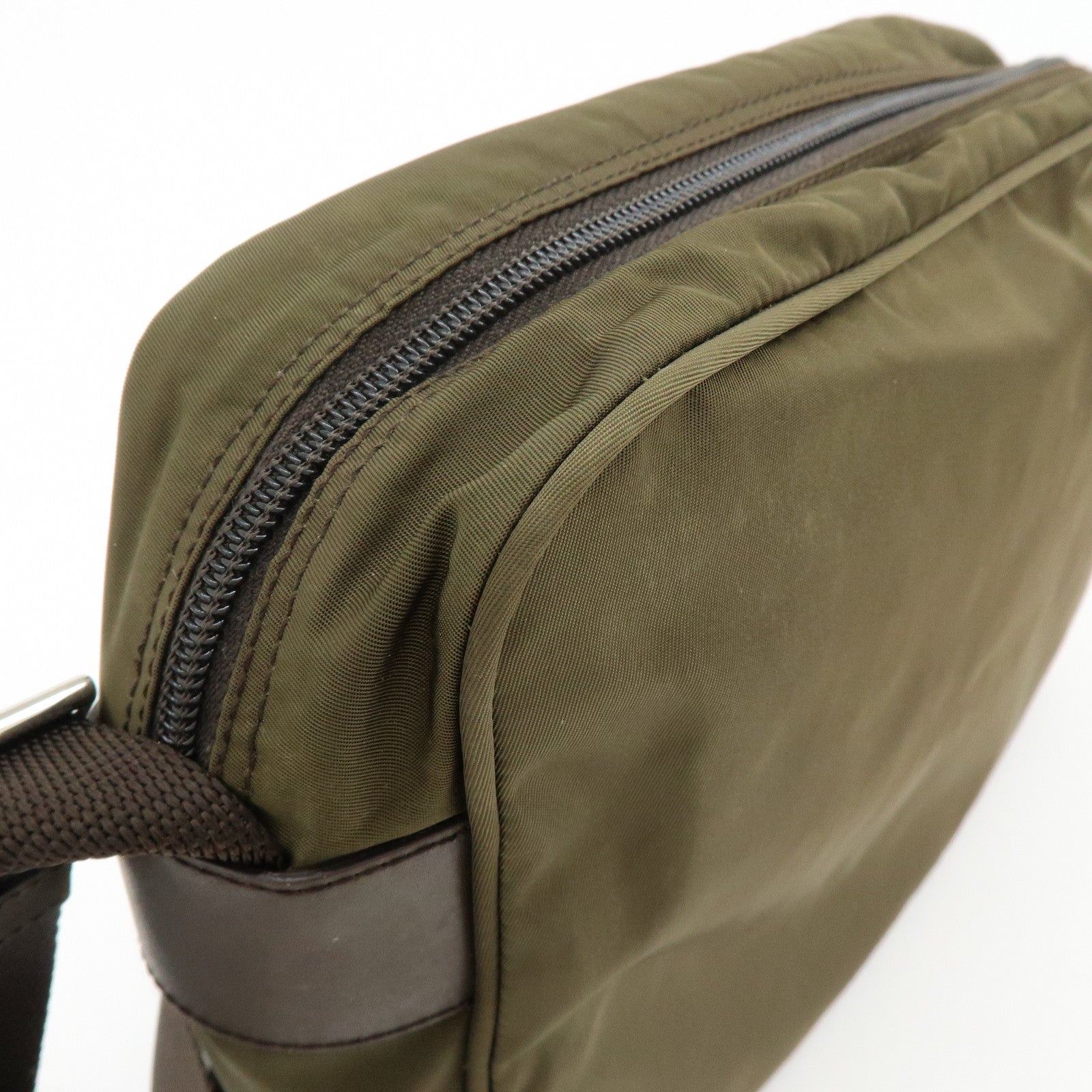 PRADA Triangle Logo Nylon Shoulder Crossbody Bag Khaki Brown BT0166