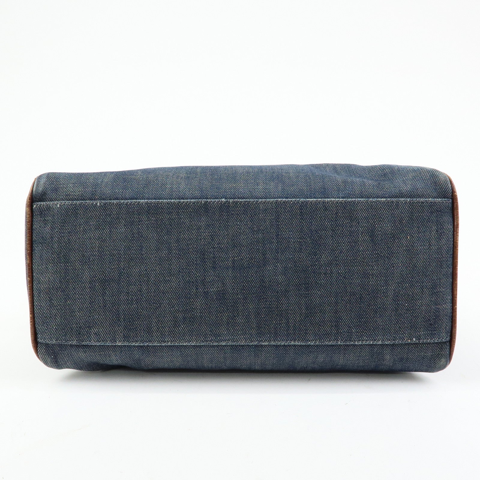 FENDI Etnico Denim Leather Shoulder Bag Indigo Blue Brown 8BN157