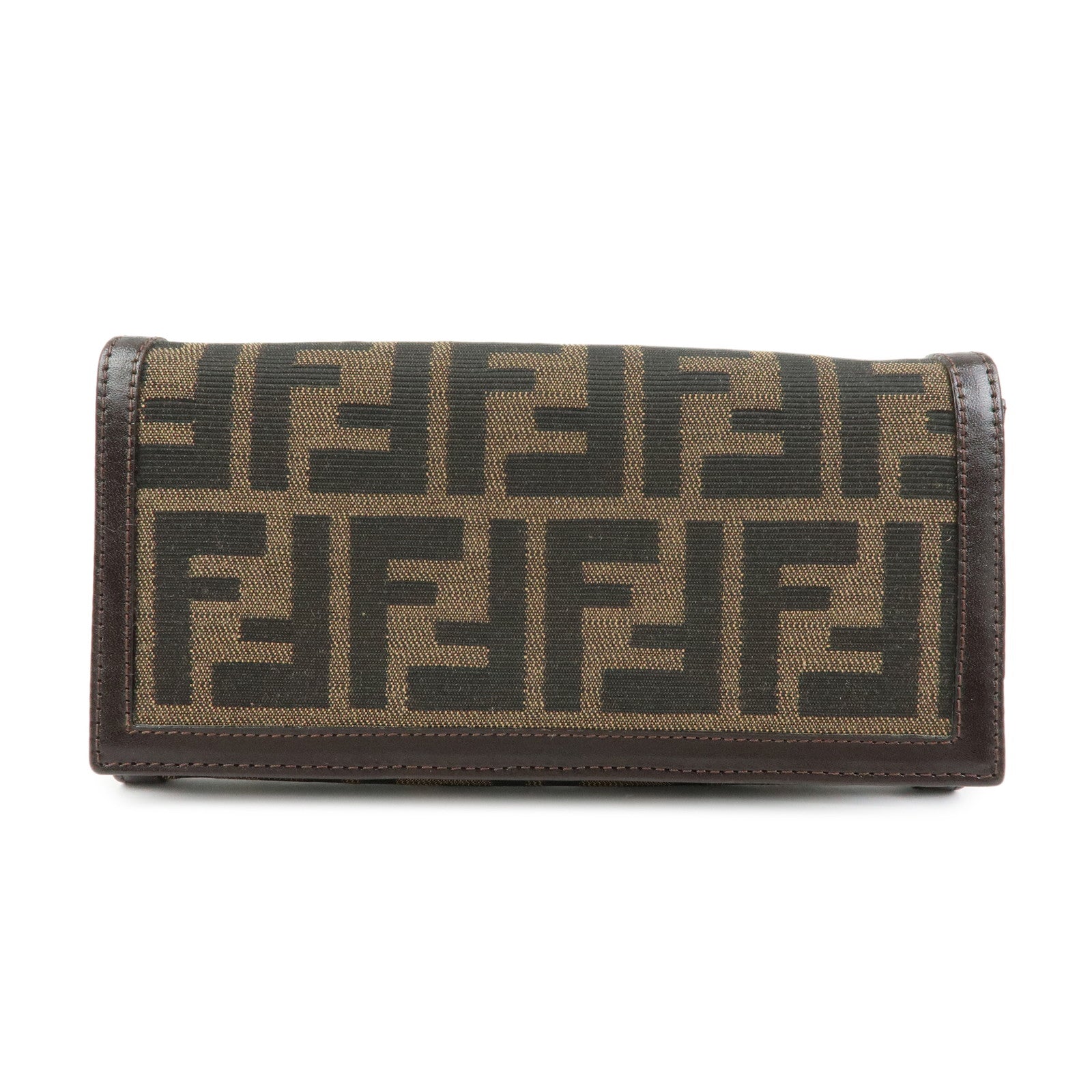 FENDI Zucca Canvas Leather Bi-fold Long Wallet Brown 30851