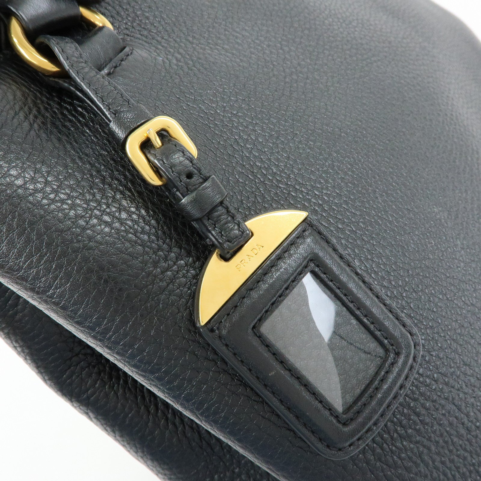 PRADA Logo Calf Leather Tote Bag Hand Bag Black