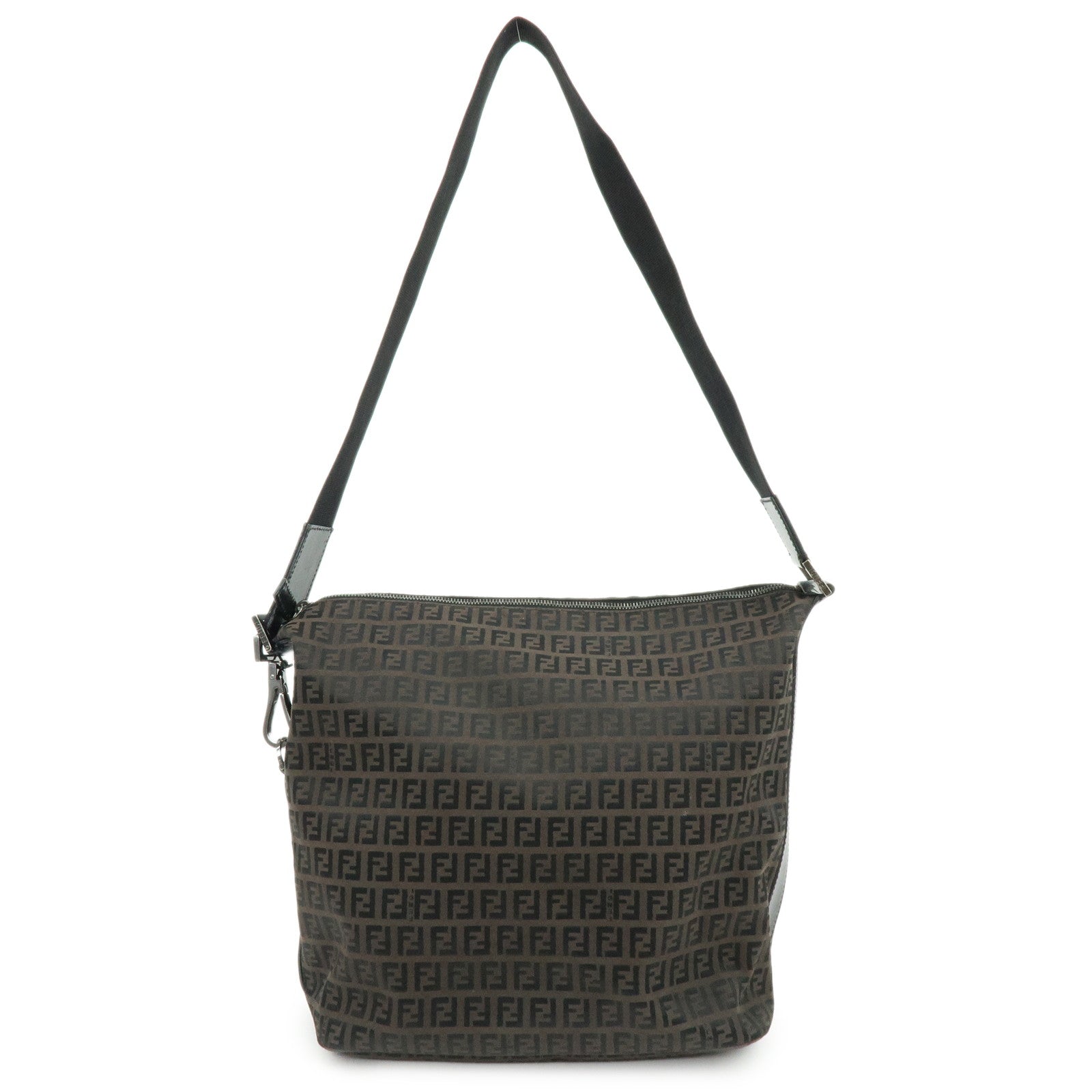 FENDI Zucca Canvas Leather Shoulder Bag Brown Black 7VA003