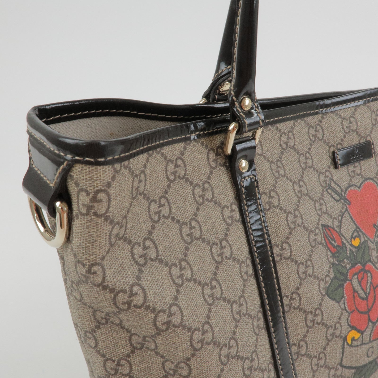 GUCCI GG Supreme Patent Leather Tote Bag Shoulder Bag 197953