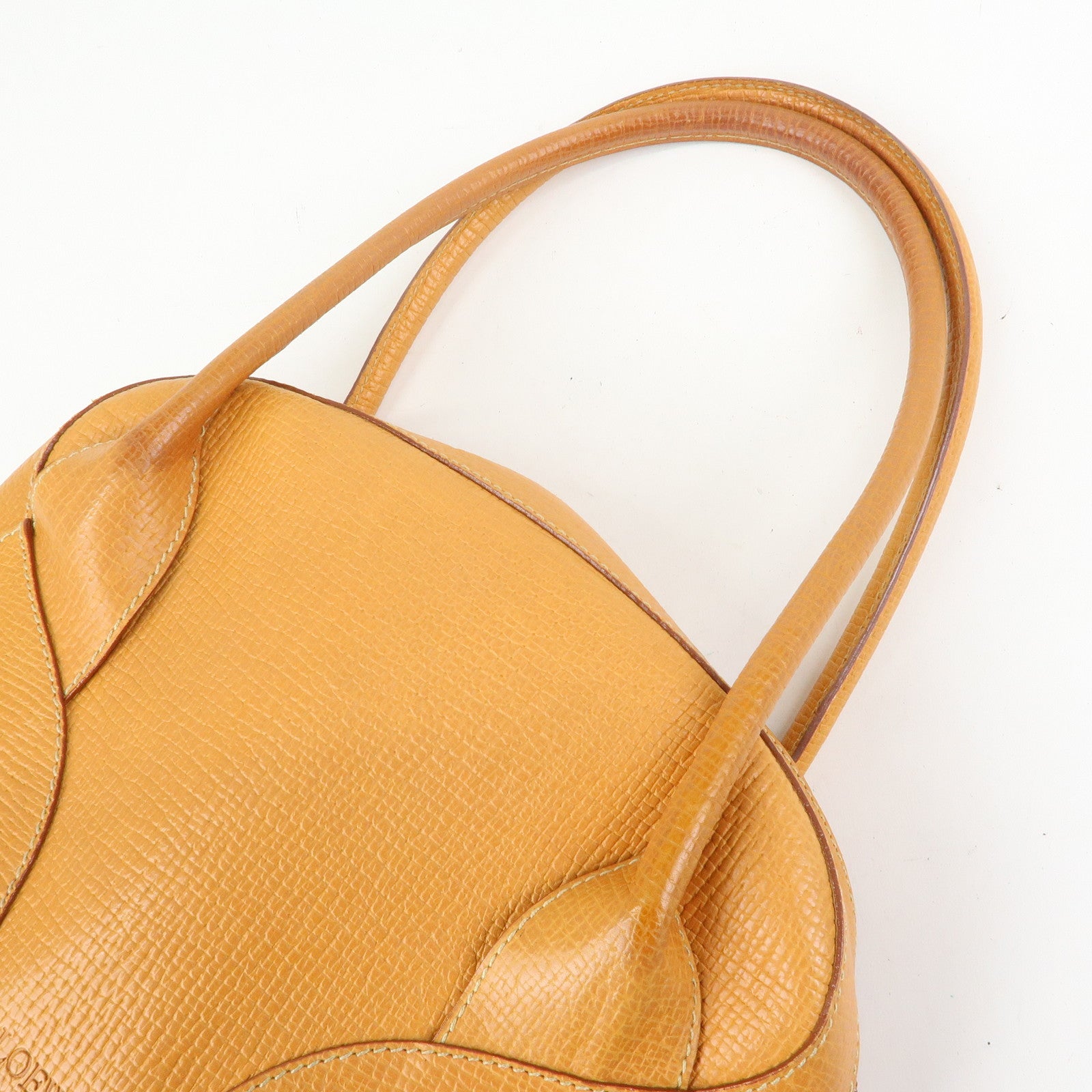 LOEWE Logo Embossed Leather Hand Bag Shoulder Bag Camel