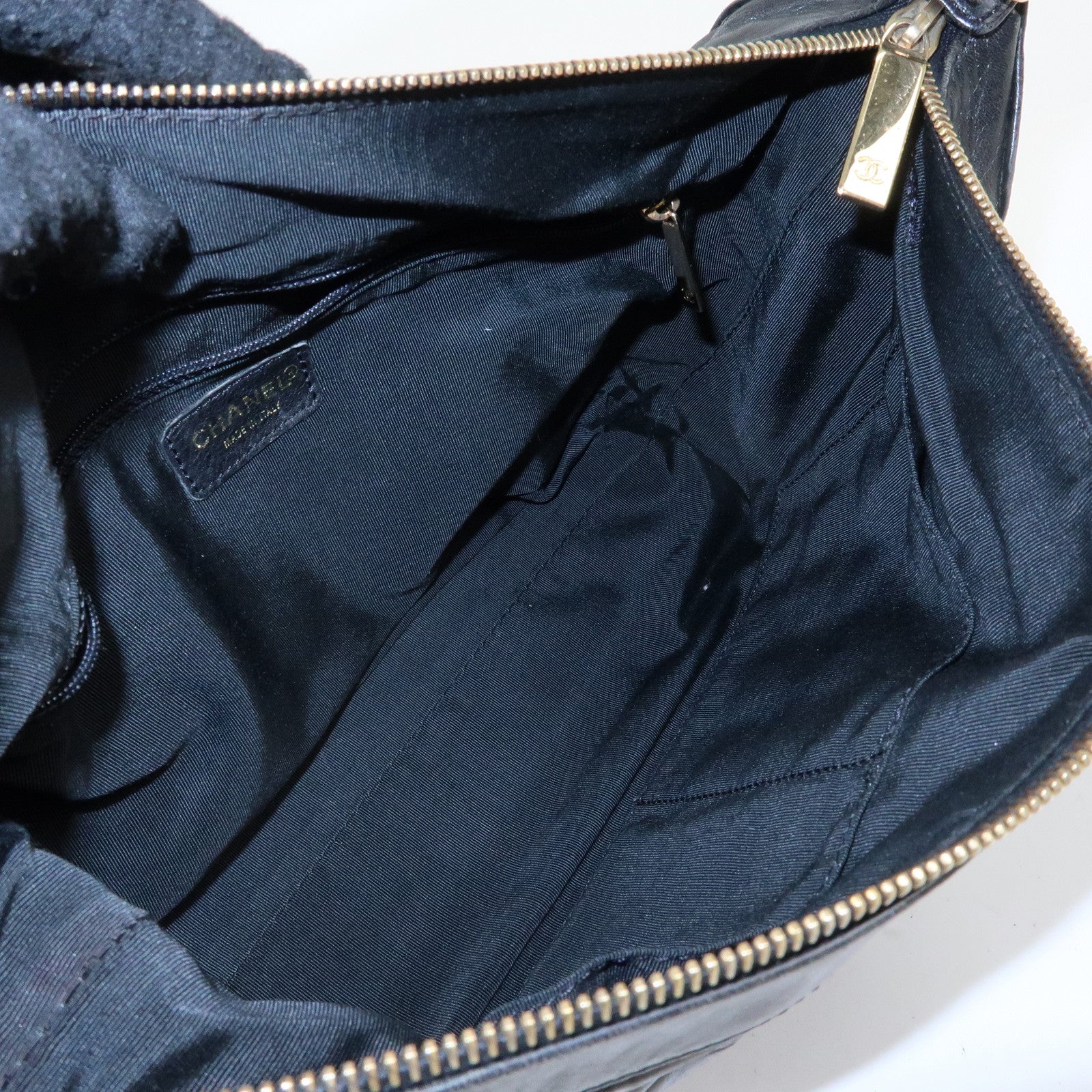 CHANEL Chocolate Bar COCO Mark Lamb Skin Hand Shoulder Bag Black