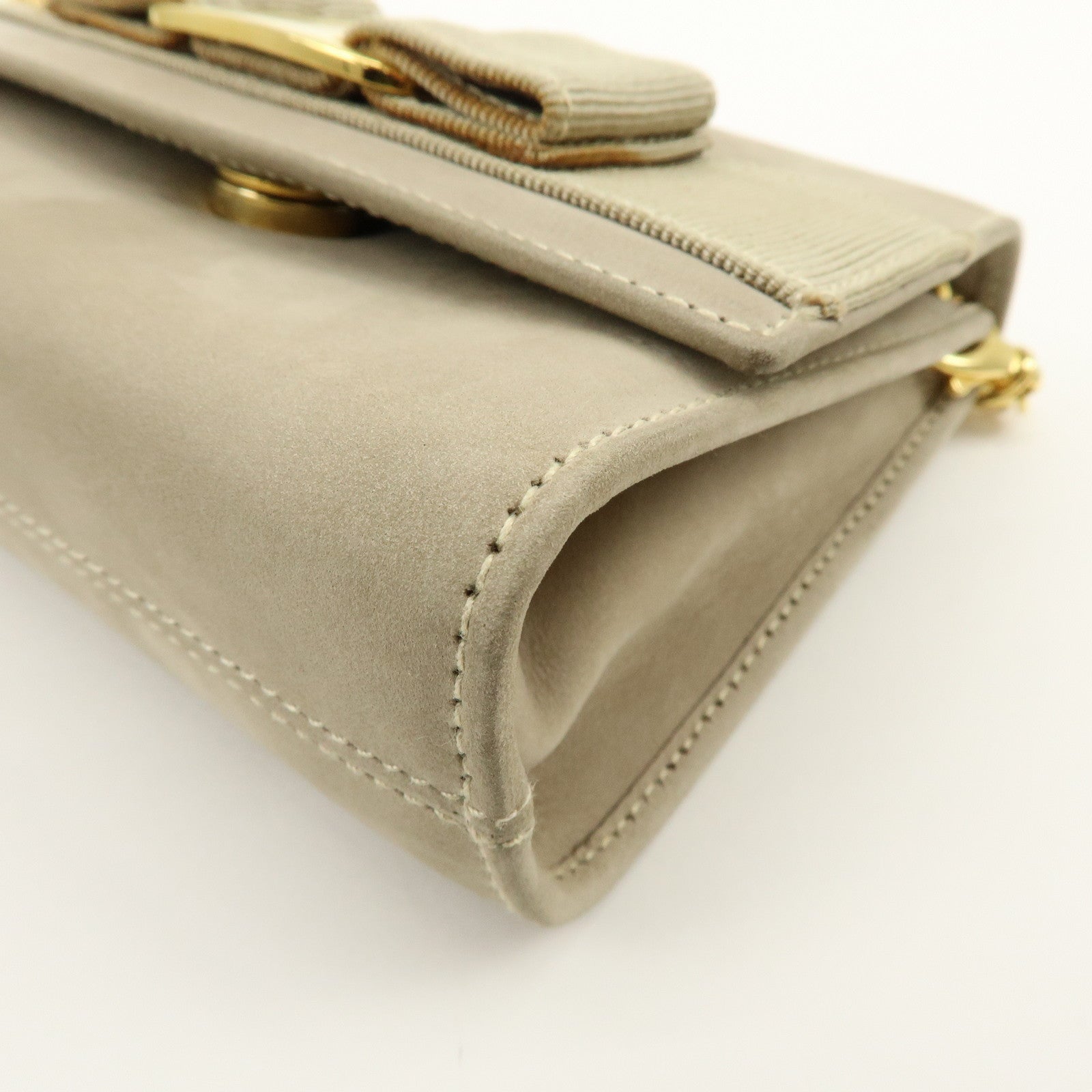 Ferragamo Vara Suede 3Way Chain Shoulder Bag Clutch Waist Bag Beige