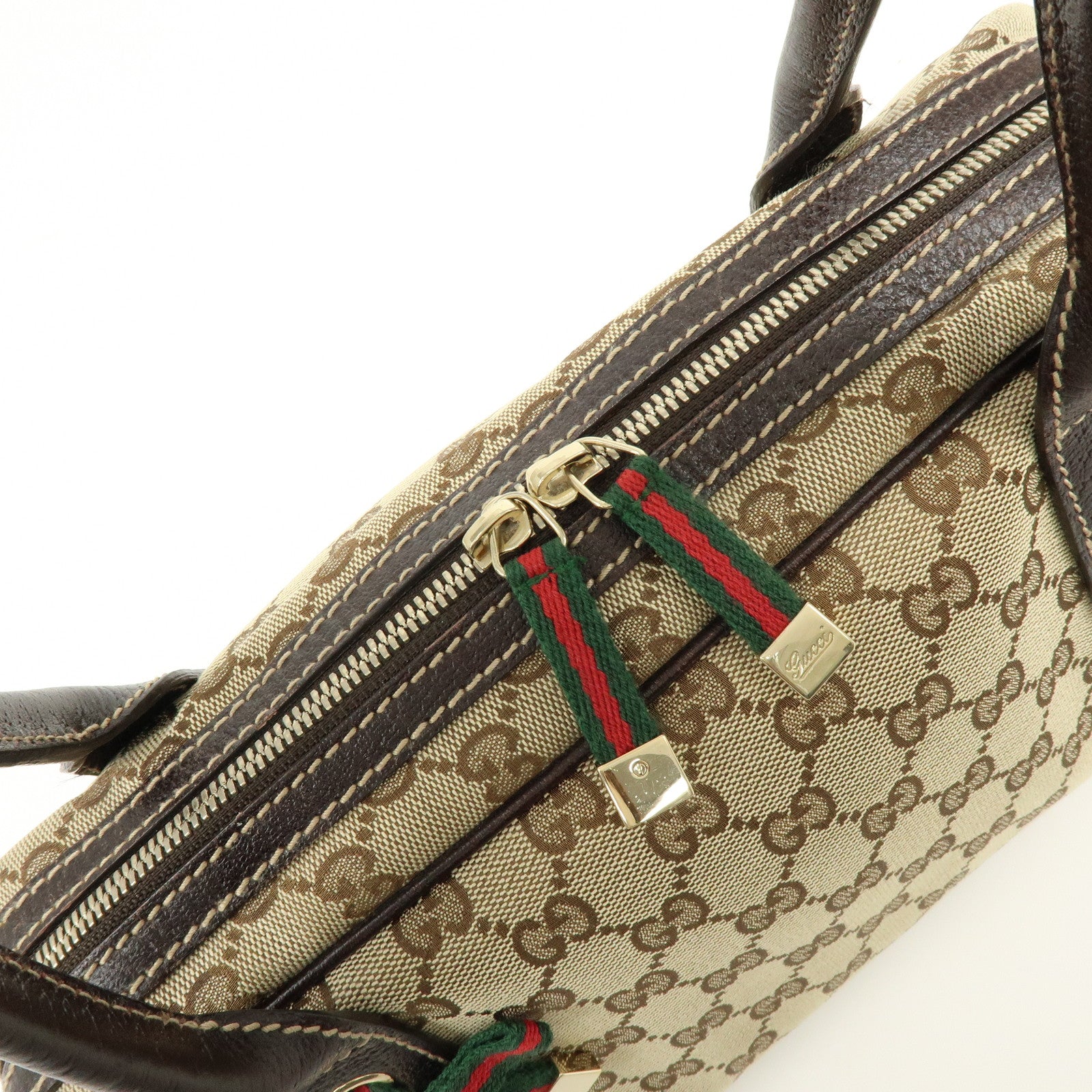 GUCCI Princy Sherry GG Canvas Leather Boston Bag Brown 161720