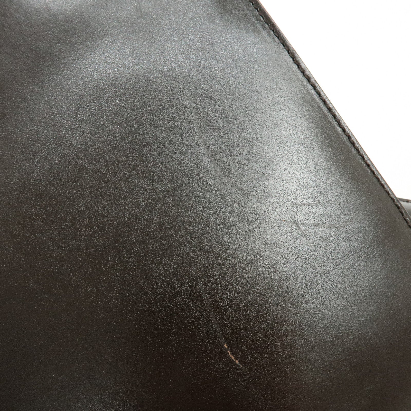 PRADA Logo Leather Tote Bag Shoulder Bag Dark Brown