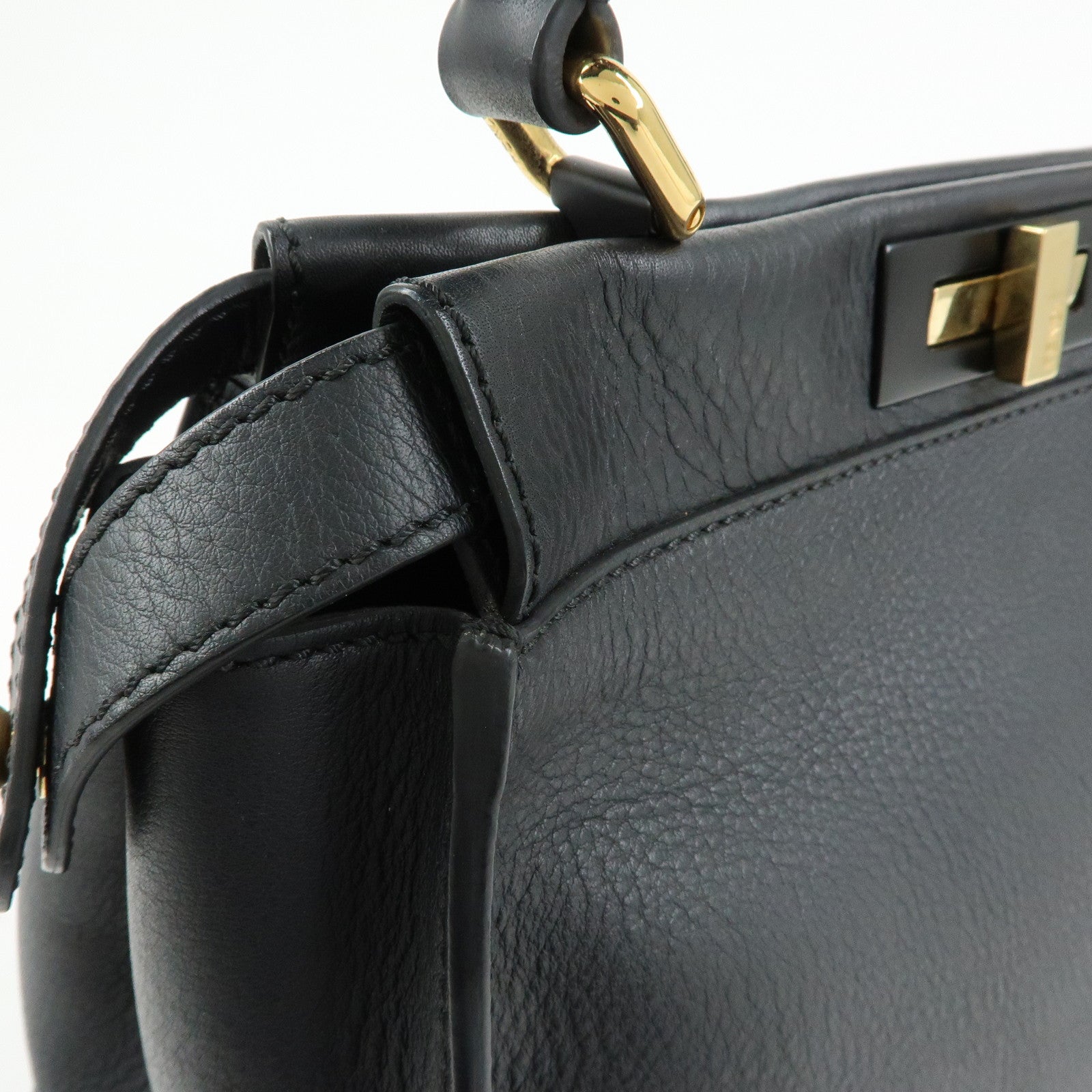 FENDI Peekaboo Leather 2Way Bag Hand Bag Shoulder Bag Black 8BN290