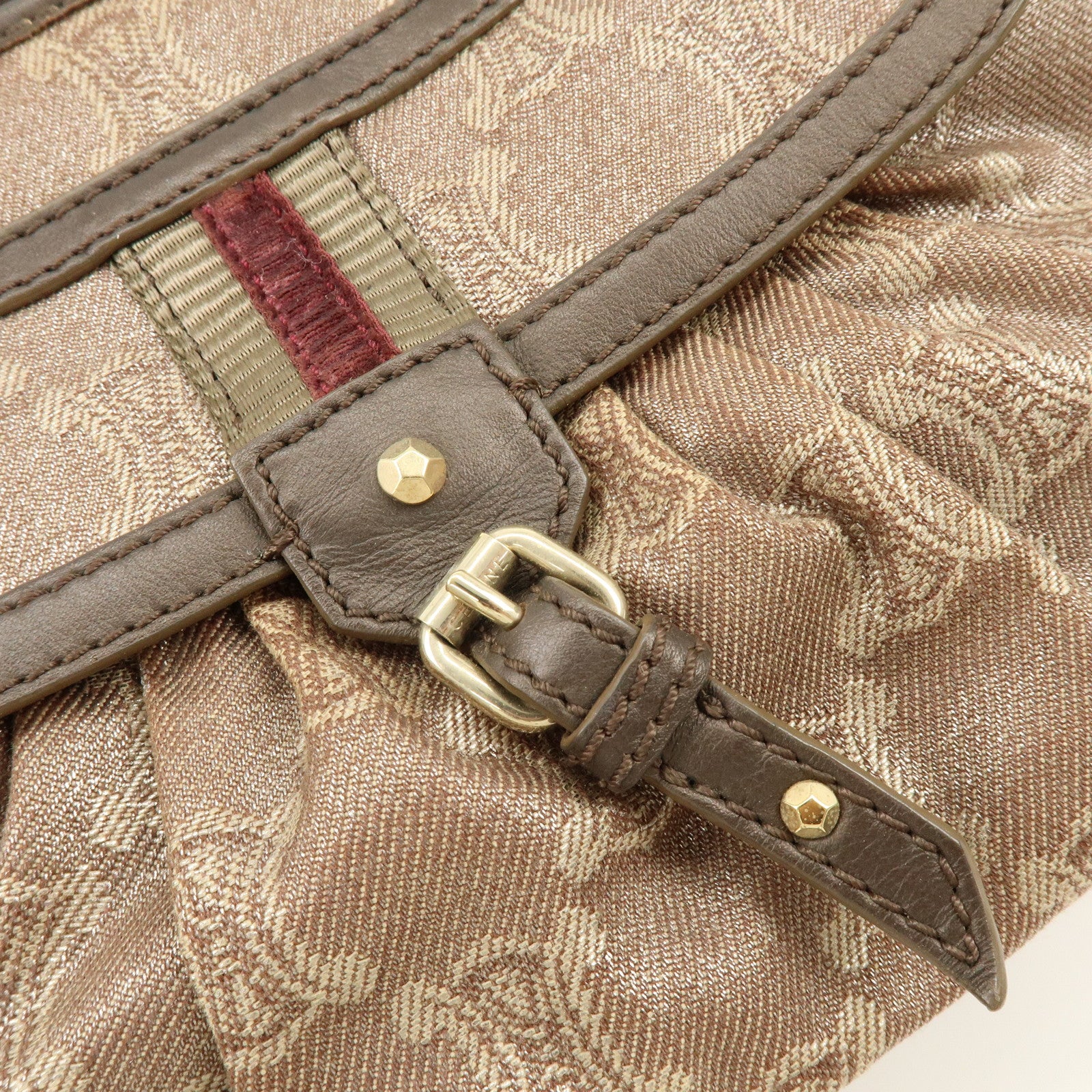 CELINE Macadam Canvas Leather Boogie Bag Hand Bag Brown