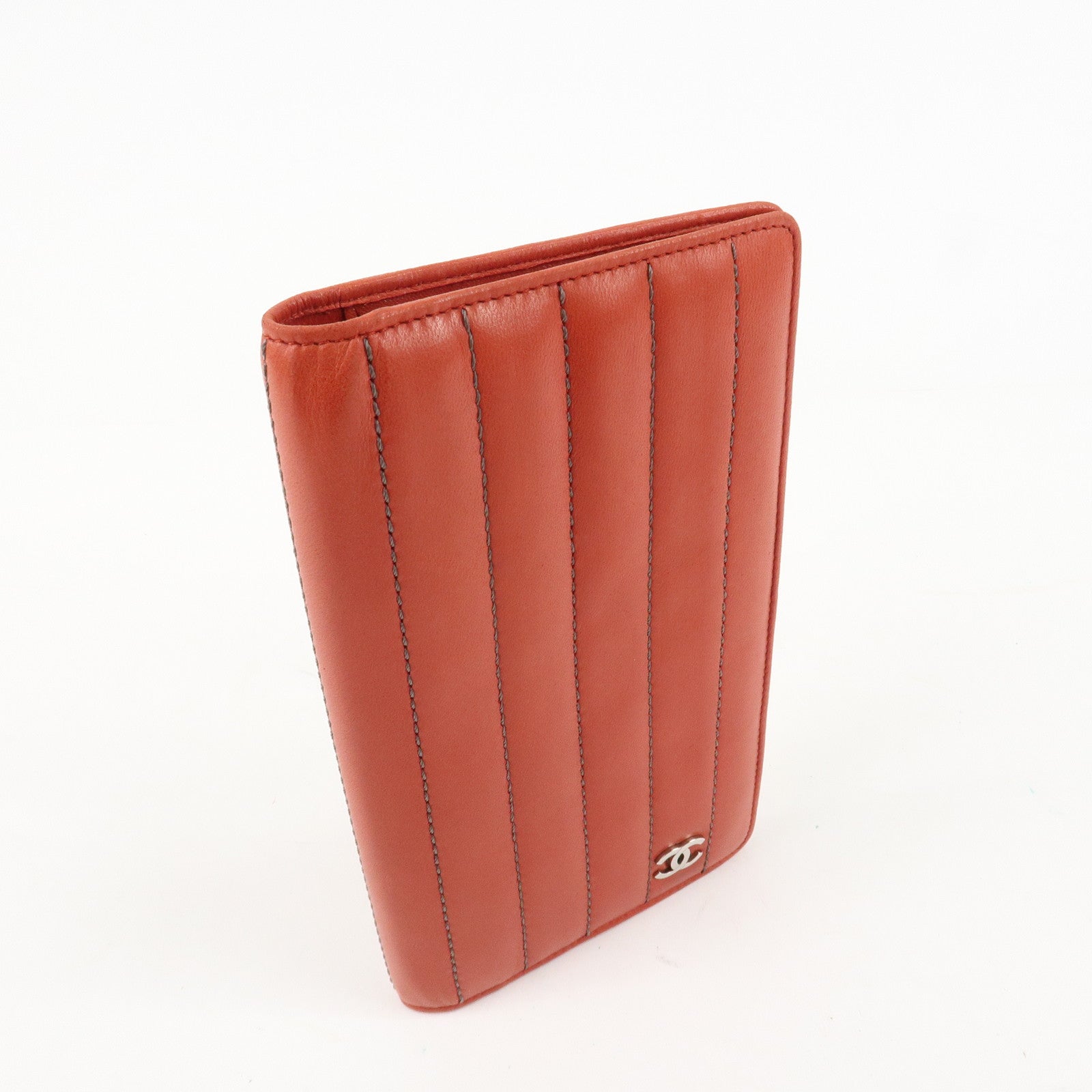 CHANEL Mademoiselle COCO Mark Lamb Skin Long Wallet Red Used