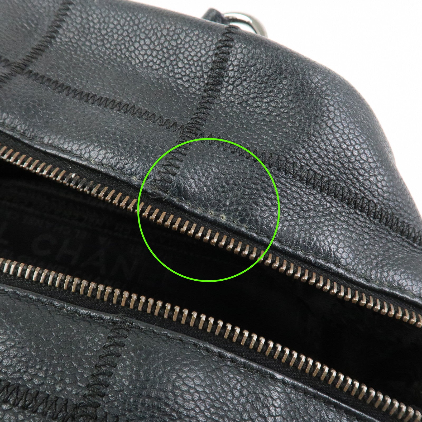 CHANEL Chocolate Bar Caviarskin Boston Bag Hand Bag Black A28023