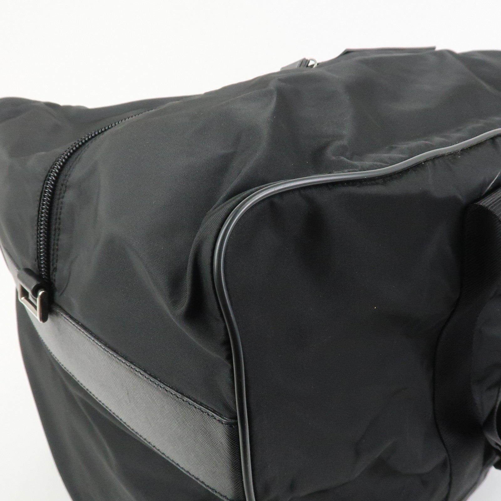 PRADA Triangle Logo Nylon Saffiano Leather Boston Bag Hand Bag