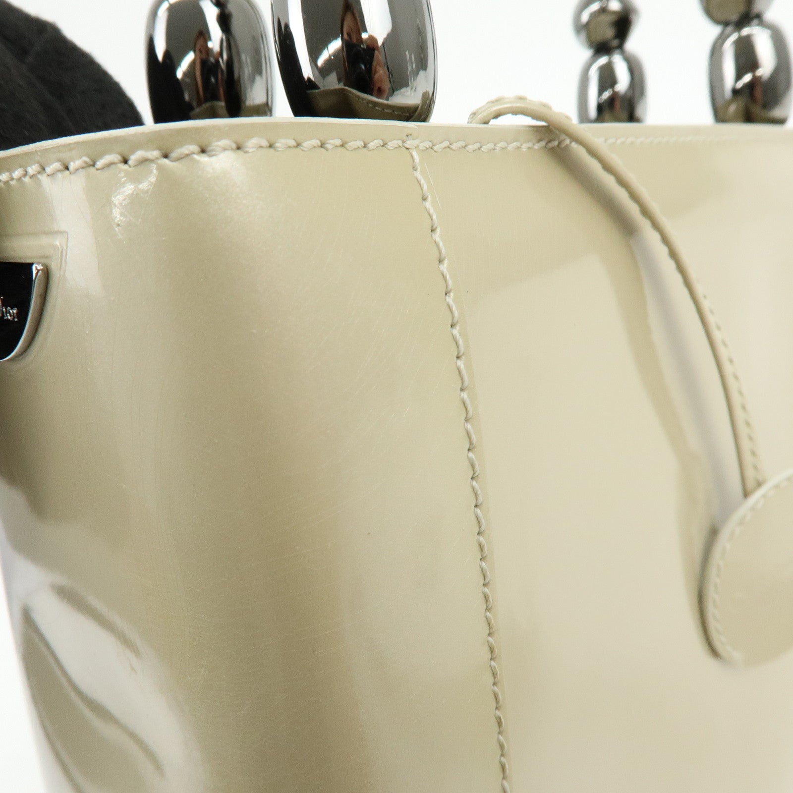 Christian Dior Maris Pearl Patent Leather Hand Bag Ivory
