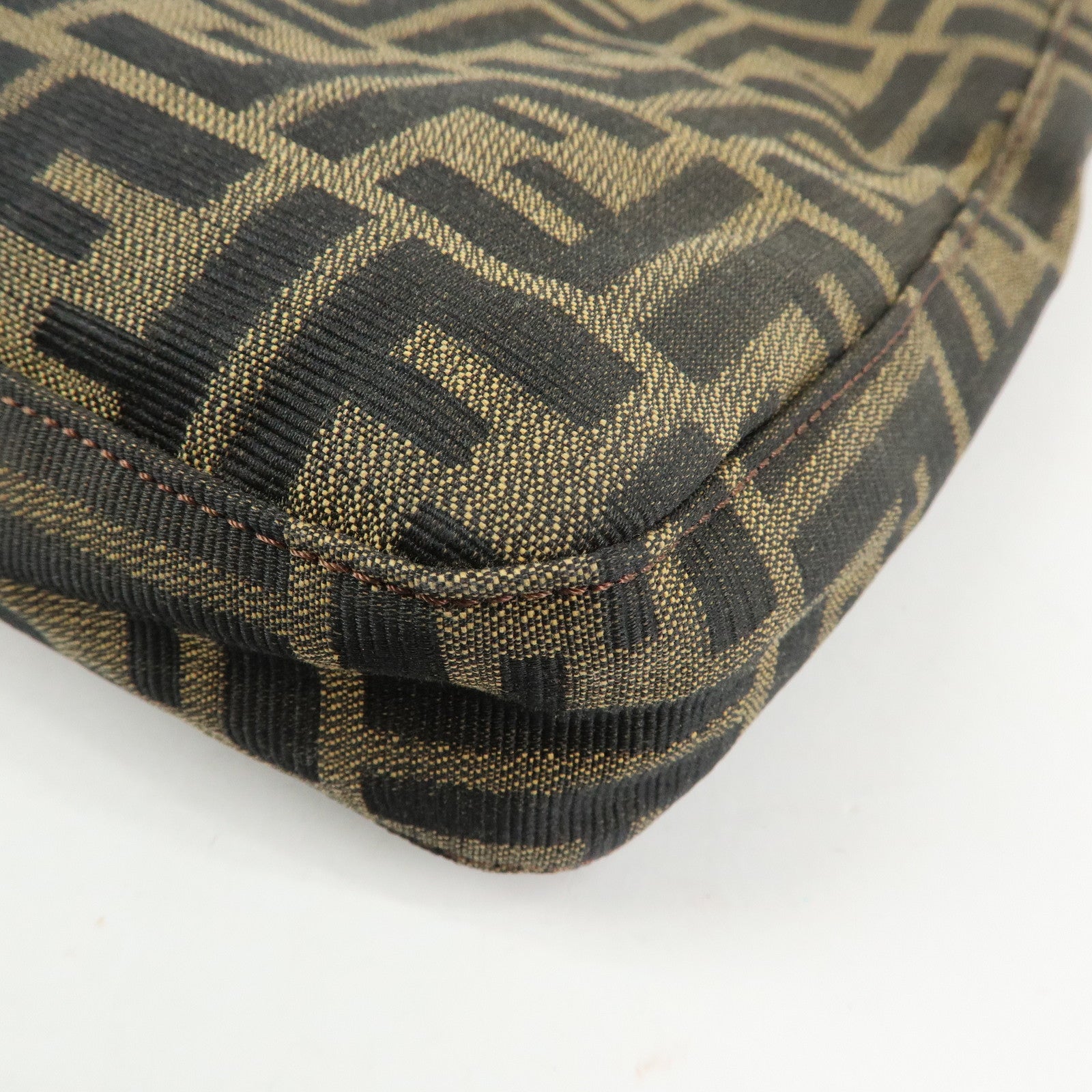 FENDI Zucca Canvas Leather Shoulder Bag Black Brown 26569