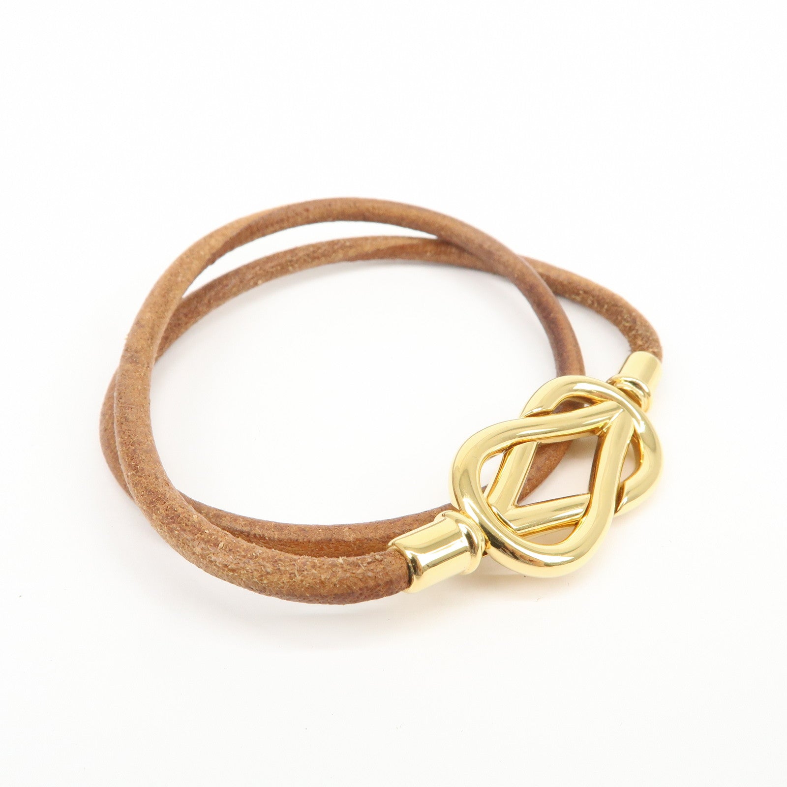 HERMES Leather Double Tour Atame Metal Bracelet Choker Brown