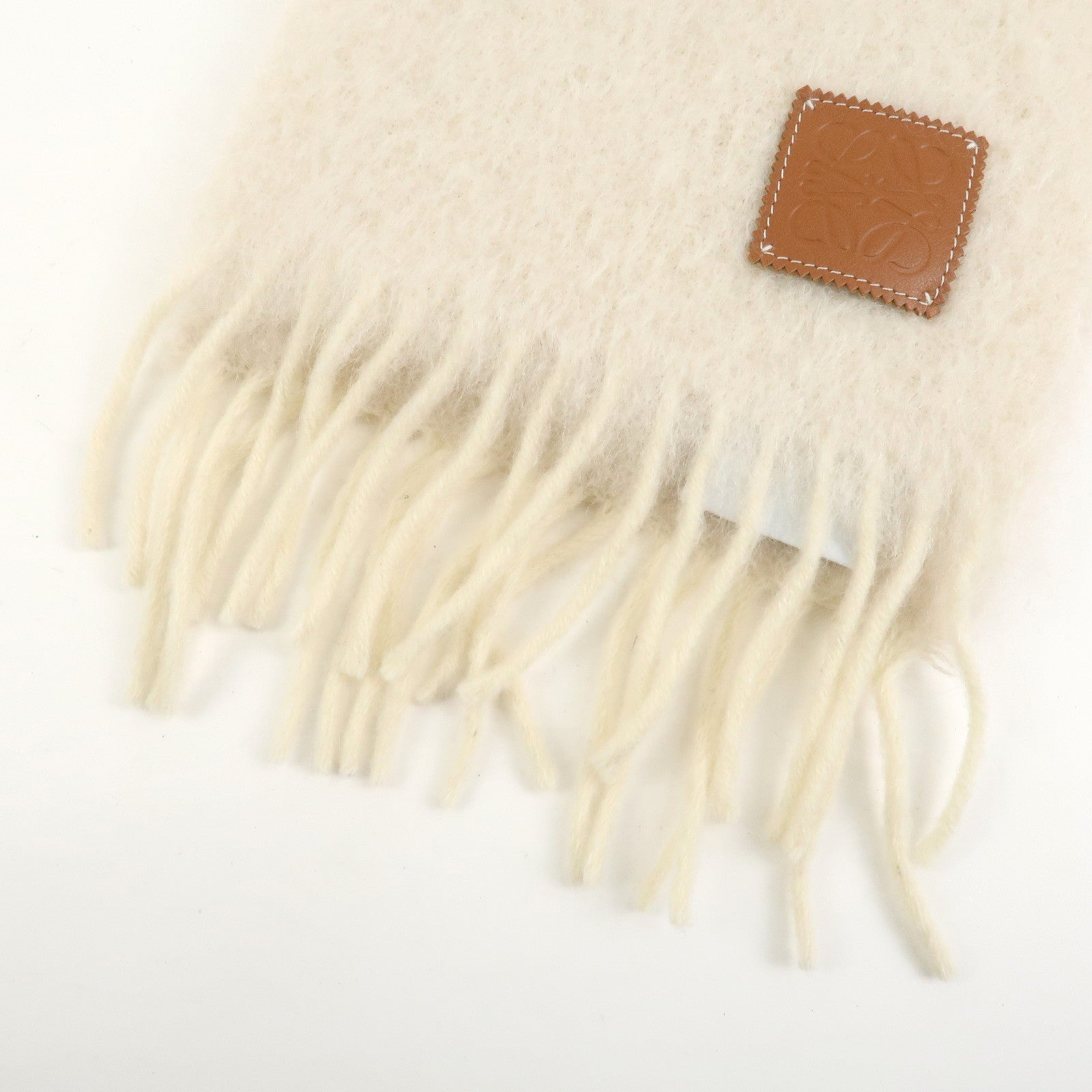 LOEWE Anagram Mohair Wool Nylon Scarf Stole White