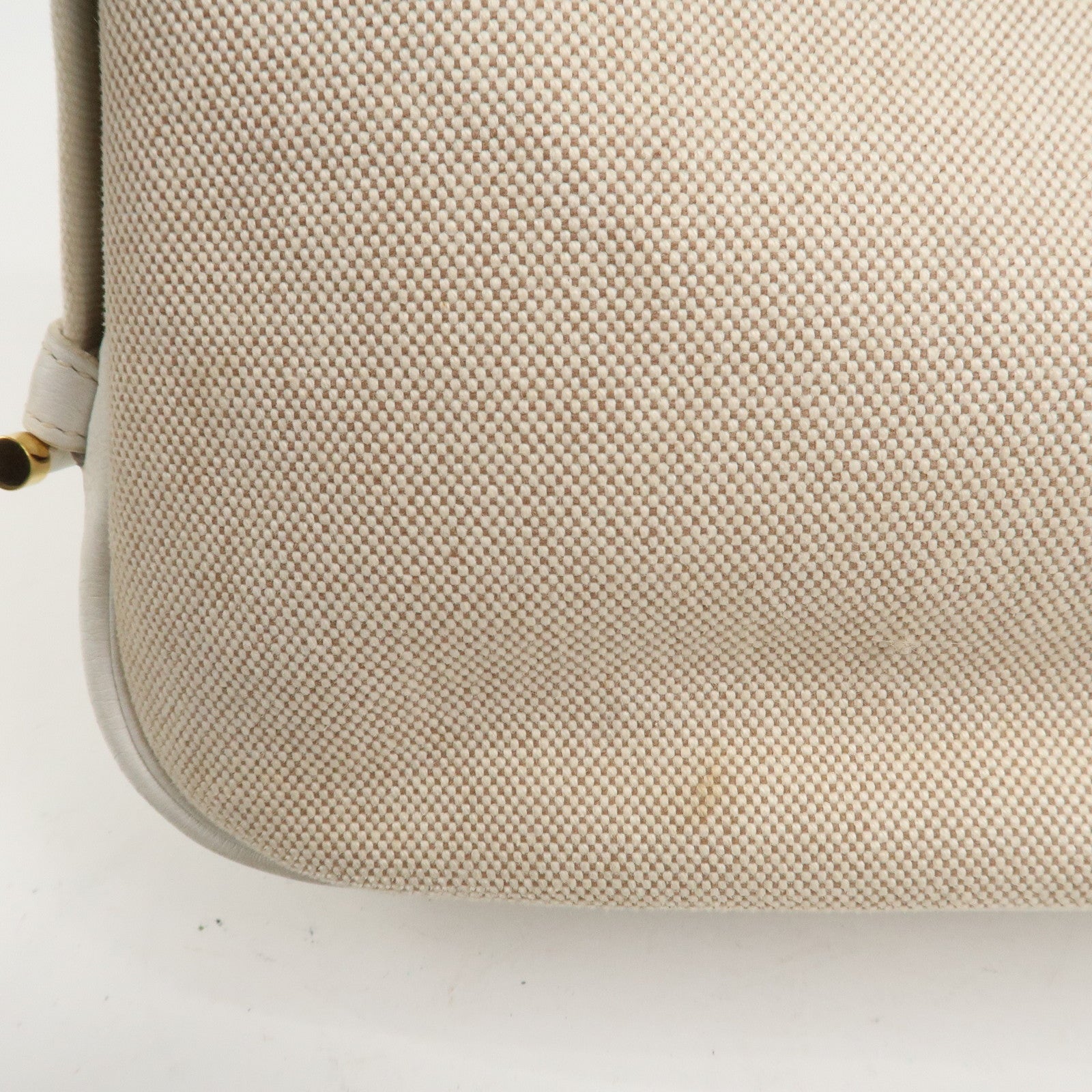 HERMES Saco Canvas Leather Shoulder Bag B Stamped Natural Gold HDW