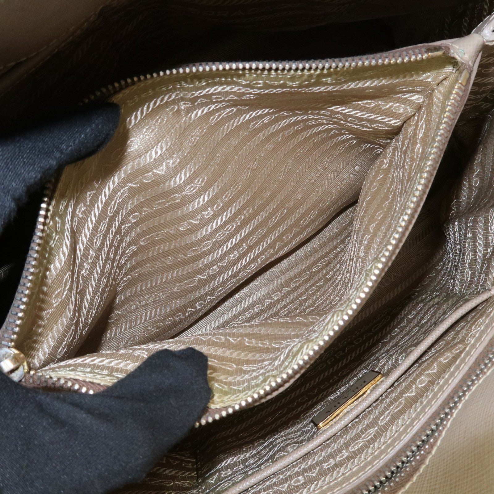 PRADA Triangle Logo Saffiano Leather Hand Bag Greige BL0812