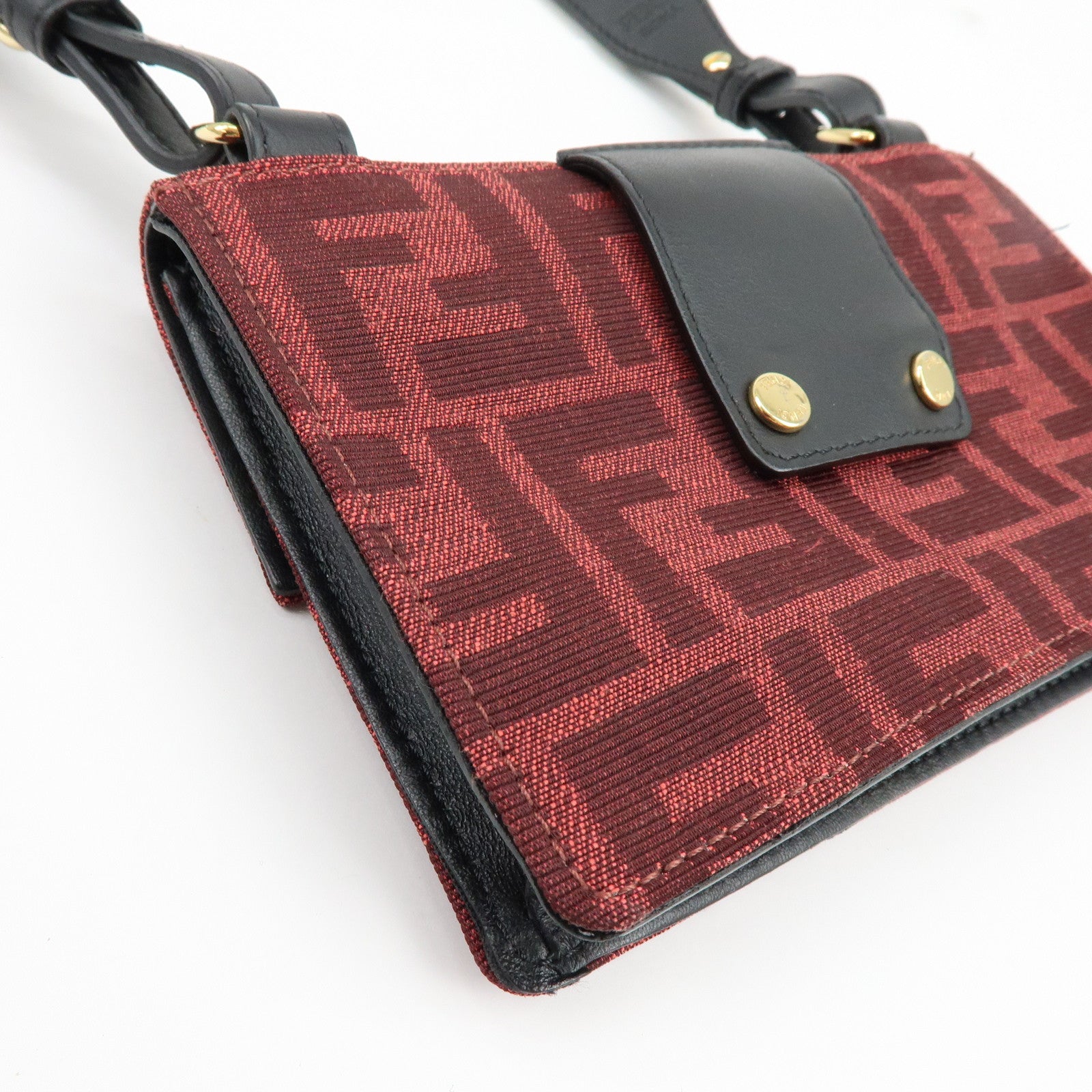 FENDI Zucca Canvas Leather 2Way Shoulder Bag Waist Bag Red 7M0295