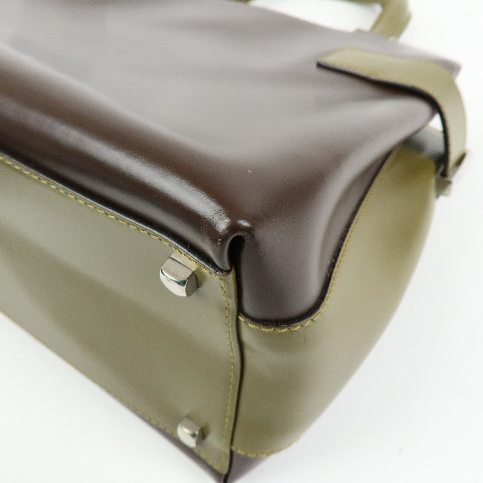 Ferragamo Gancini Leather 2Way Hand Bag Shoulder Bag Brown Khaki