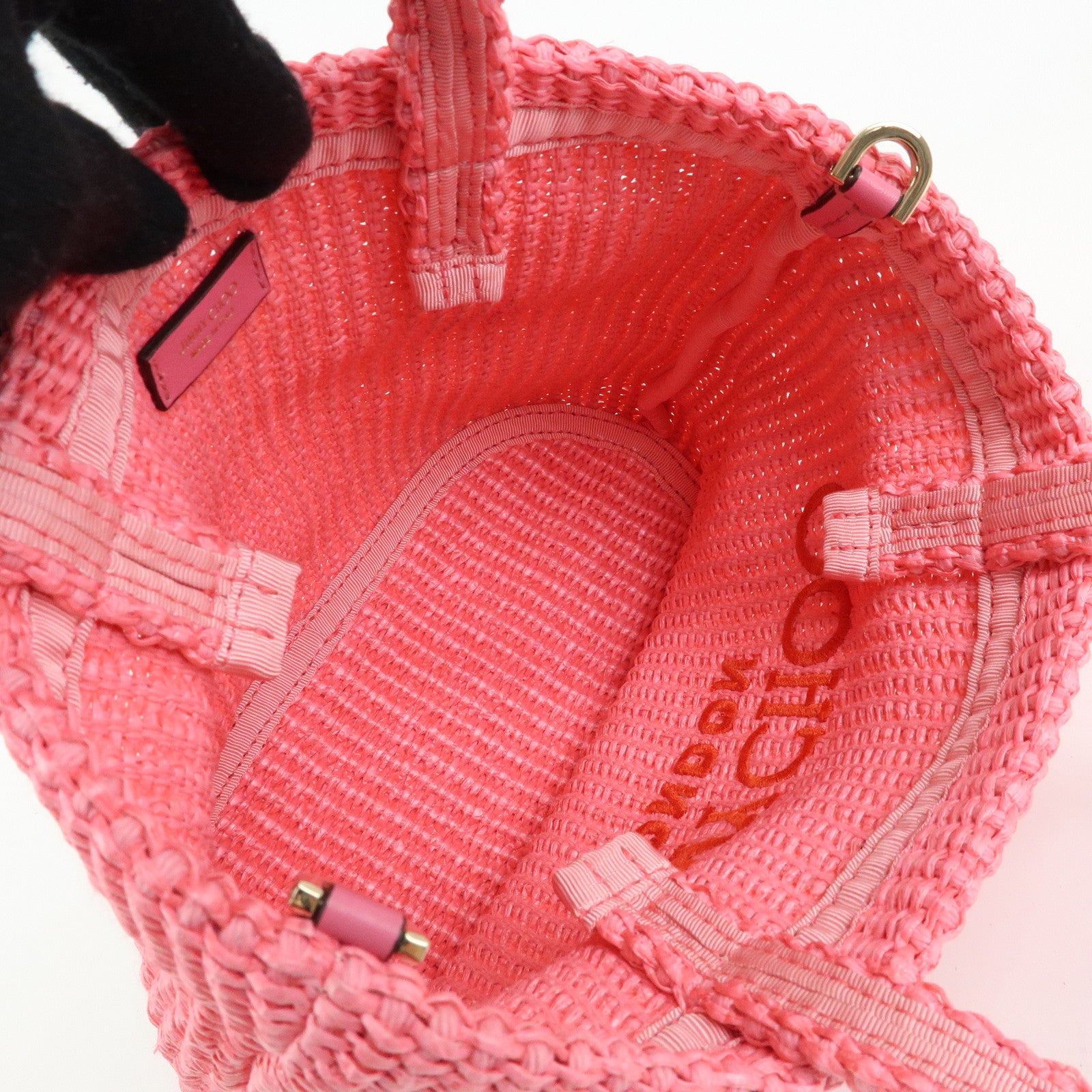 JIMMY CHOO Raffia Leather Beach Tote East West Mini 2Way Bag Pink