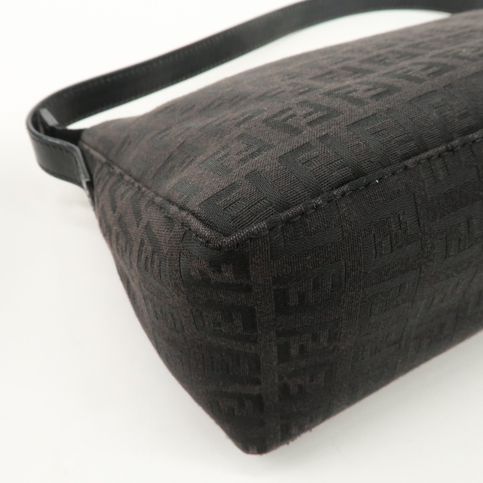 FENDI Zucchino Canvas Leather Shoulder Bag Black Brown 8BR444 Used