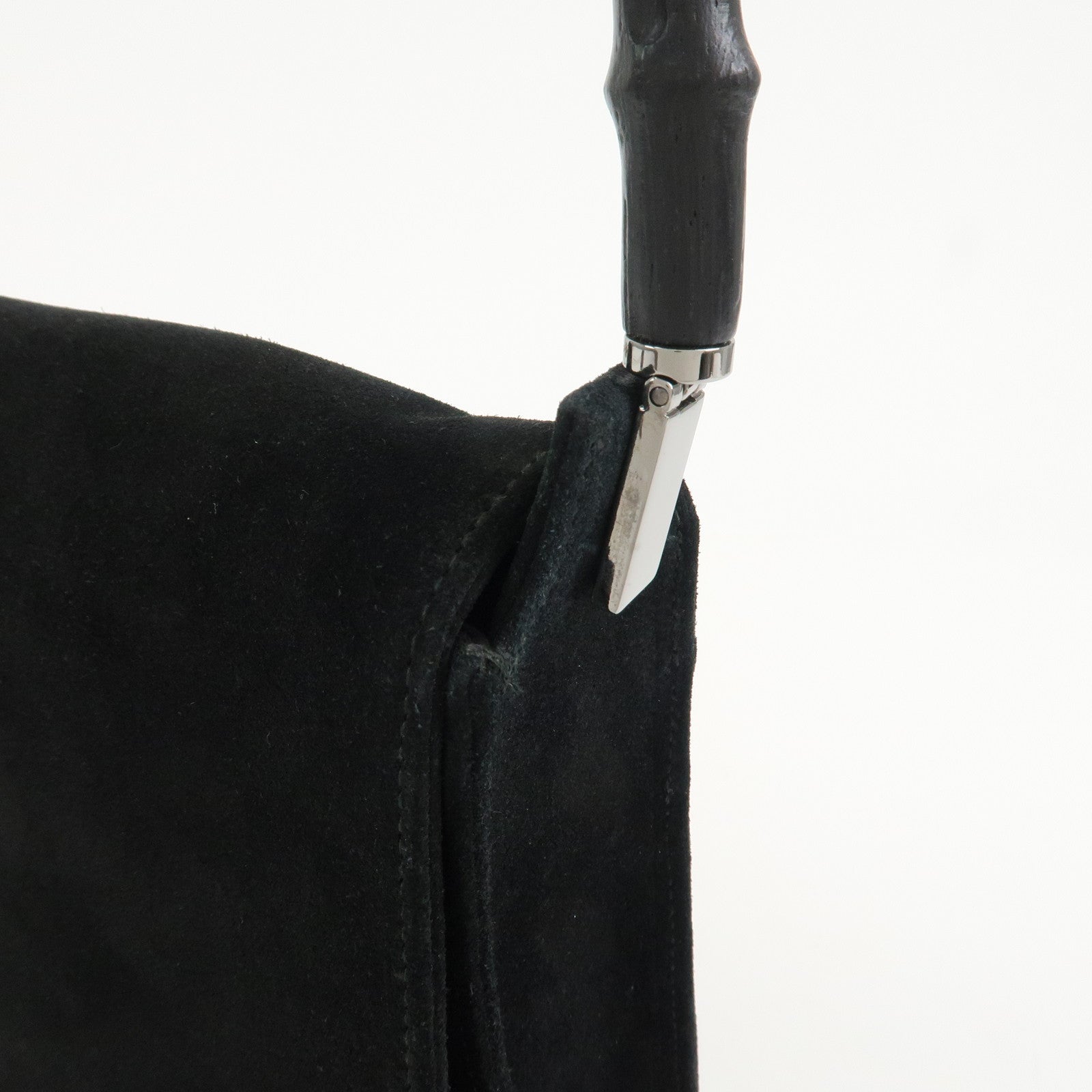 GUCCI  Bamboo Suede Handle Shoulder Bag Hand Bag Black 001・3239