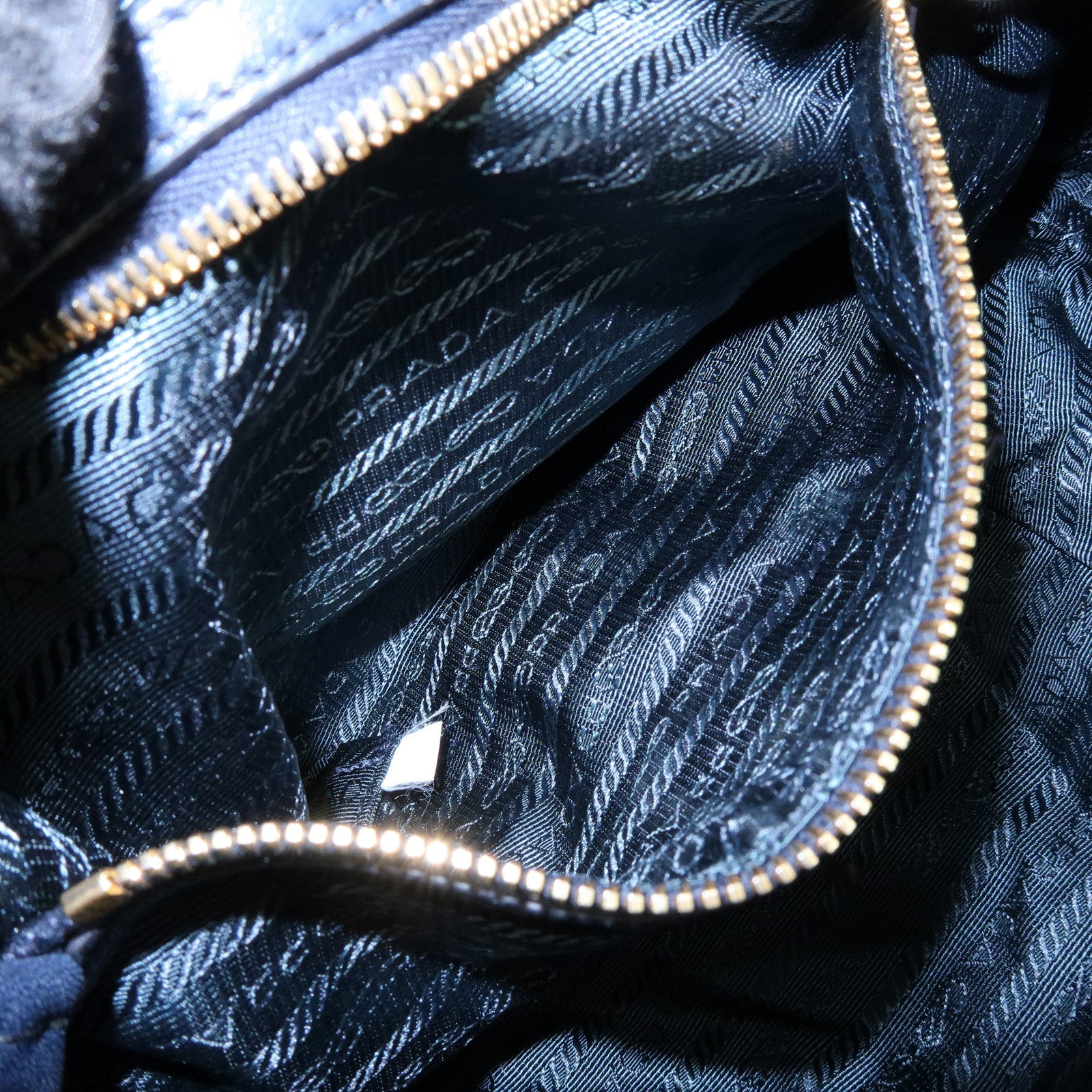 PRADA Triangle Logo Nylon Leather Shoulder Bag Hand Bag Navy