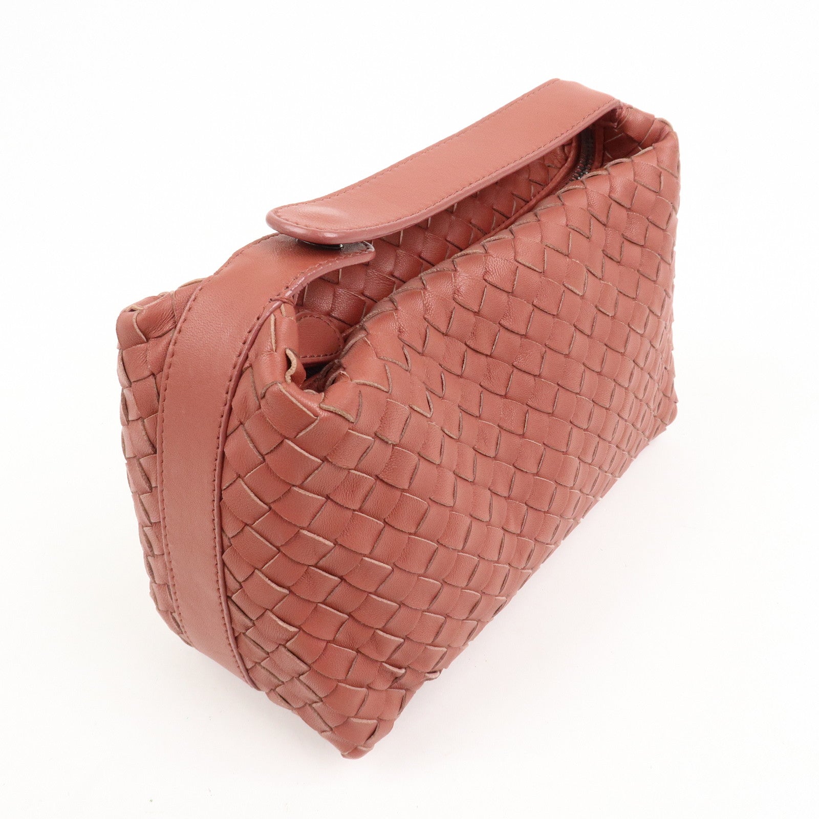 BOTTEGA VENETA Intrecciato Leather Shoulder Bag Hand Bag Red