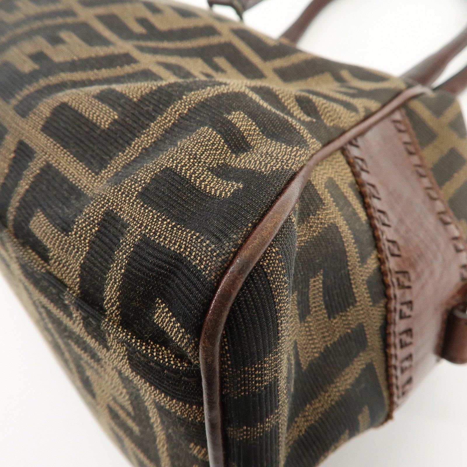 FENDI Ethnico Zucca Canvas Leather Tote Bag Shoulder Bag 8BN157