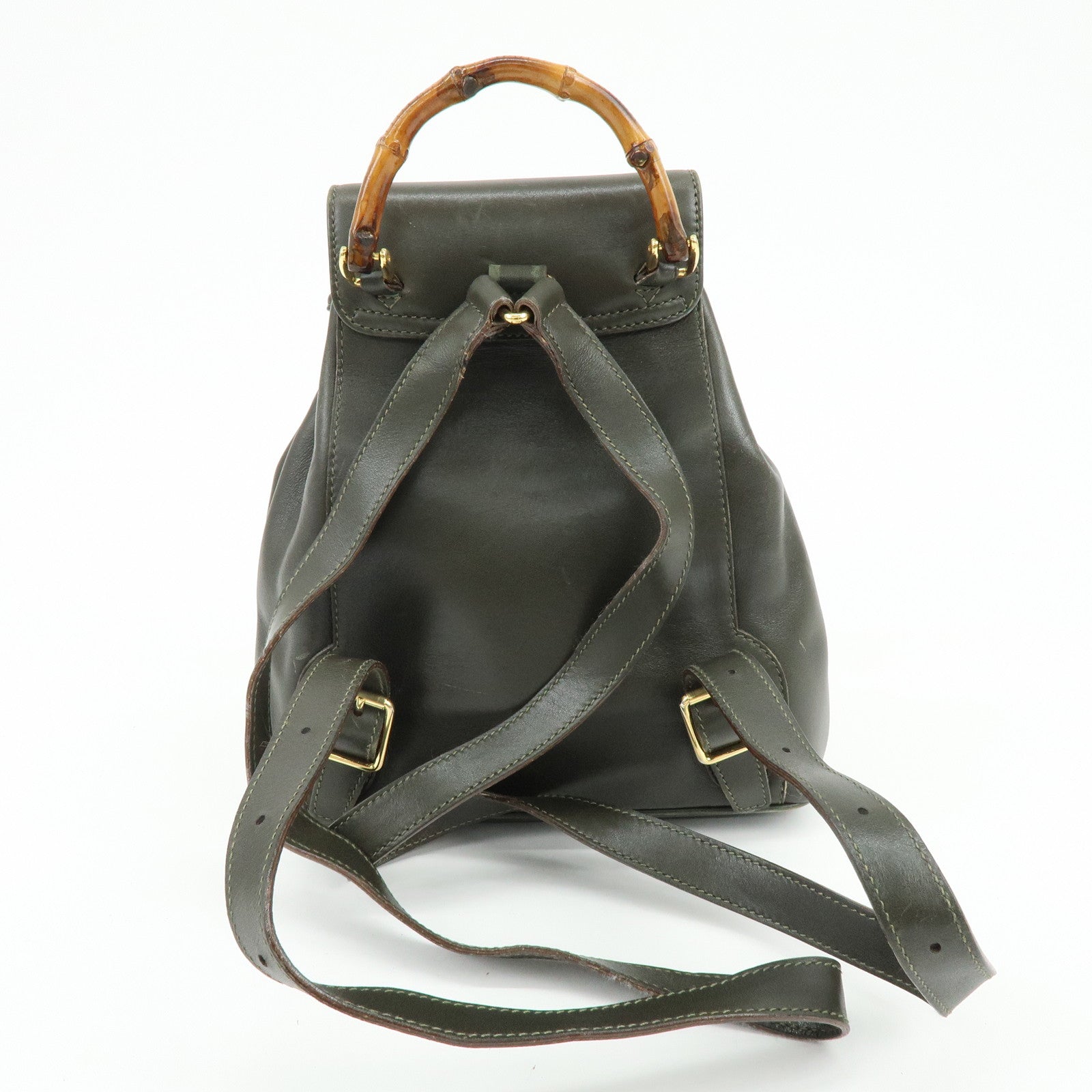 GUCCI Bamboo Leather Backpack Rucksack Khaki 003・1705・0030