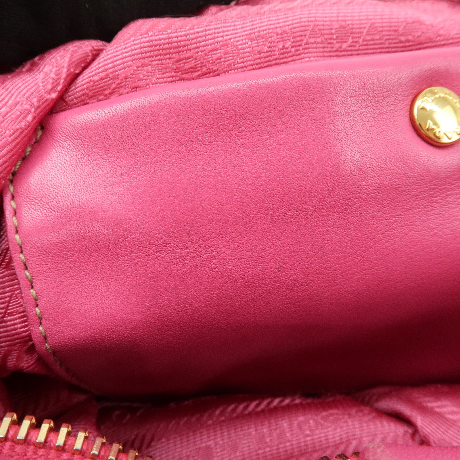 PRADA Logo Leather Shoulder Bag Pink Gold HDW