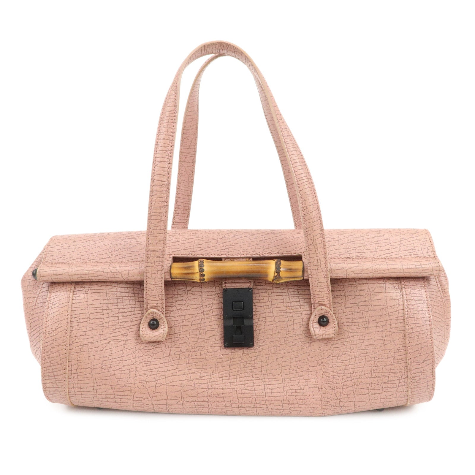 GUCCI Bamboo Embossed Leather Shoulder Bag Hand Bag Pink 111715