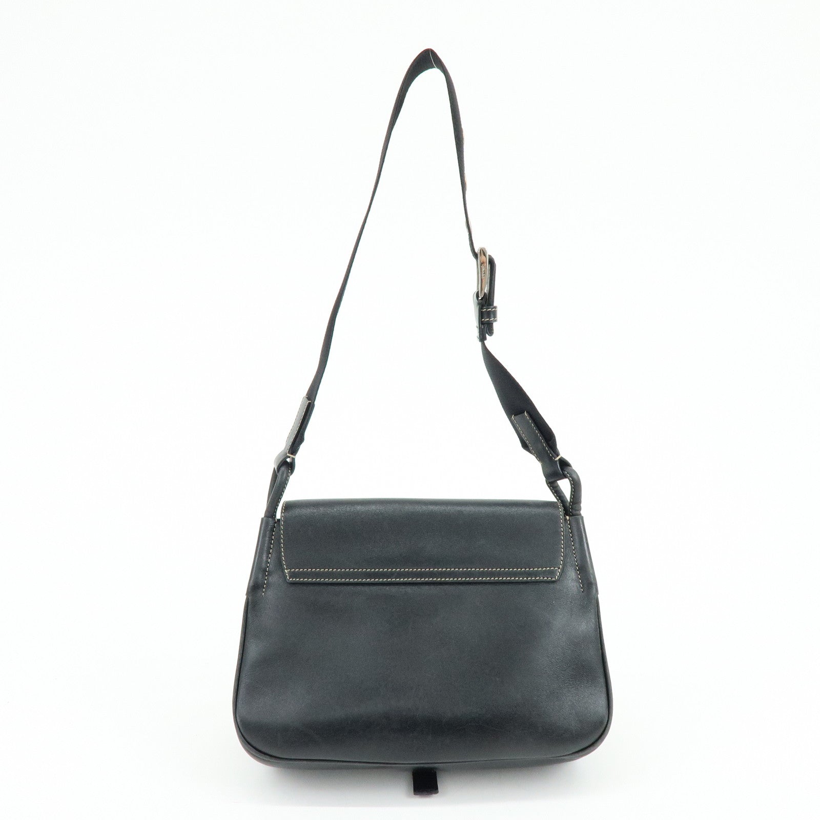 PRADA Leather Shoulder Bag Hand Bag Black