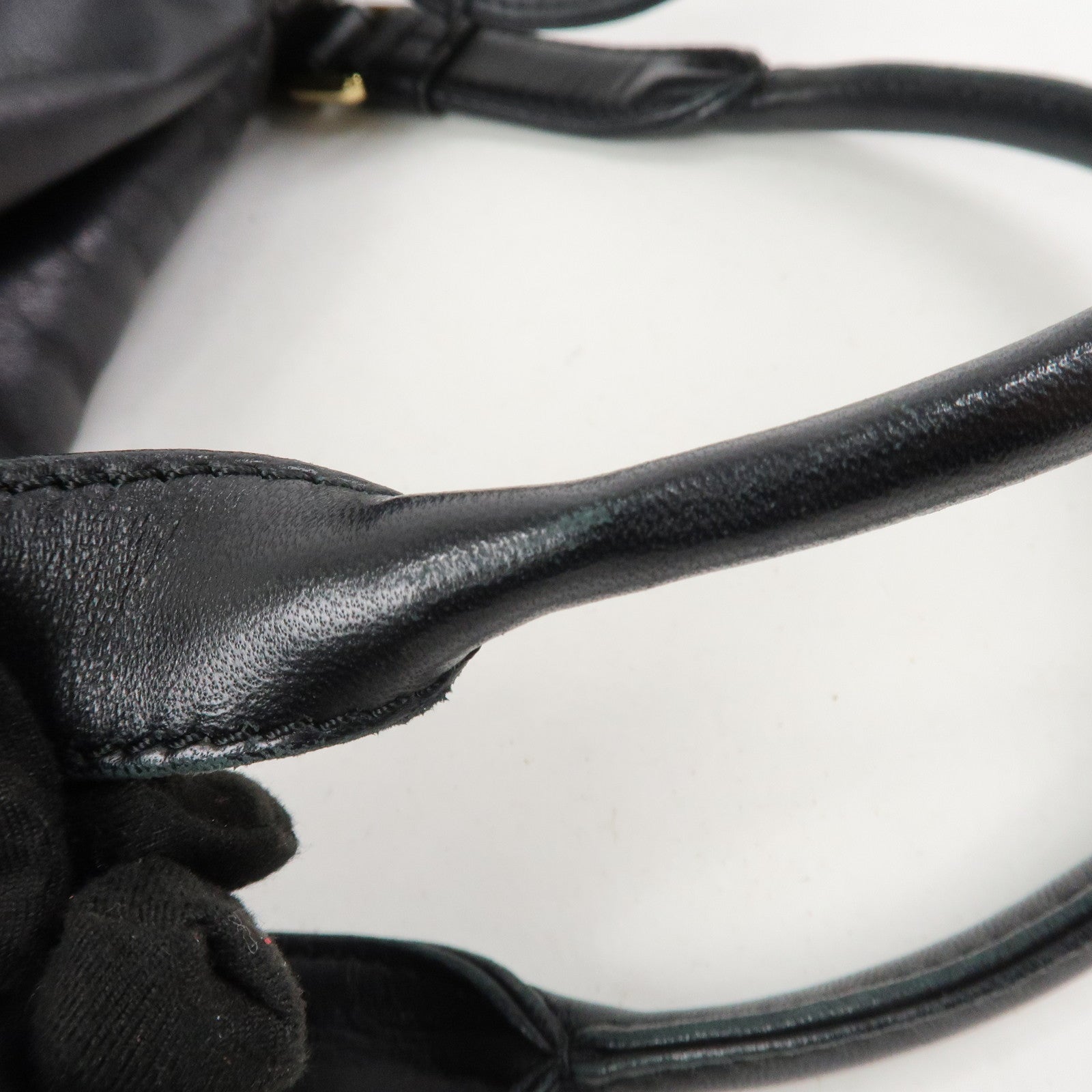 LOEWE Anagram Nappa Leather Hand Bag Drawstring Bag Black