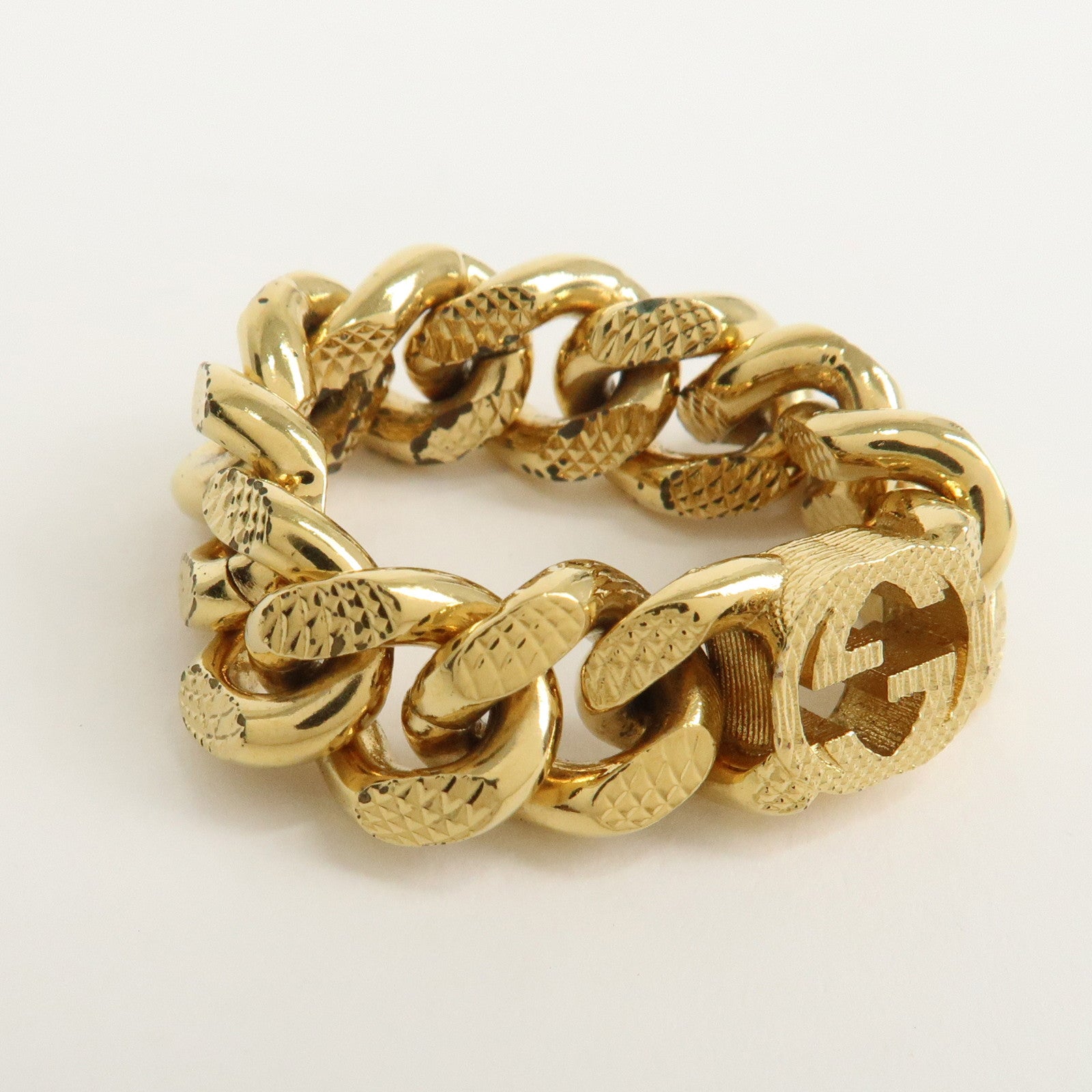 GUCCI Interlocking G Metal Ring XL US10 EU62 HK22 Gold