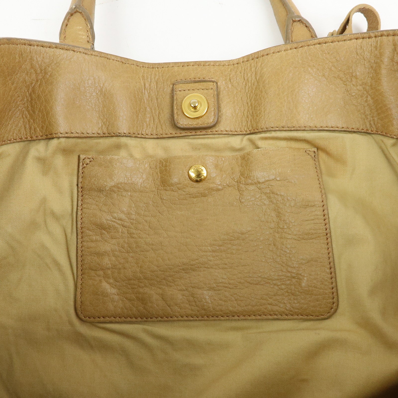 PRADA Calf Leather 2Way Bag Hand Bag Shoulder Bag Beige