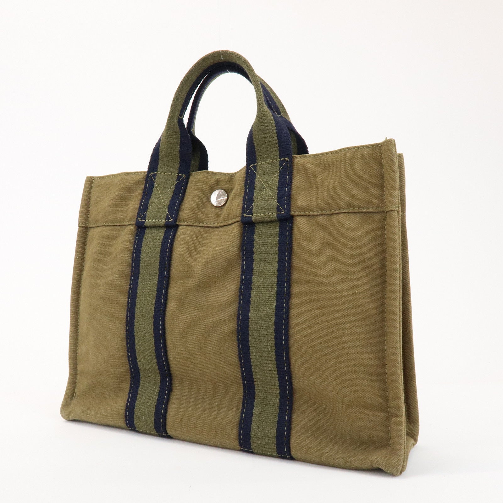 HERMES Canvas Fourre tout PM Hand Bag Tote Bag Khaki