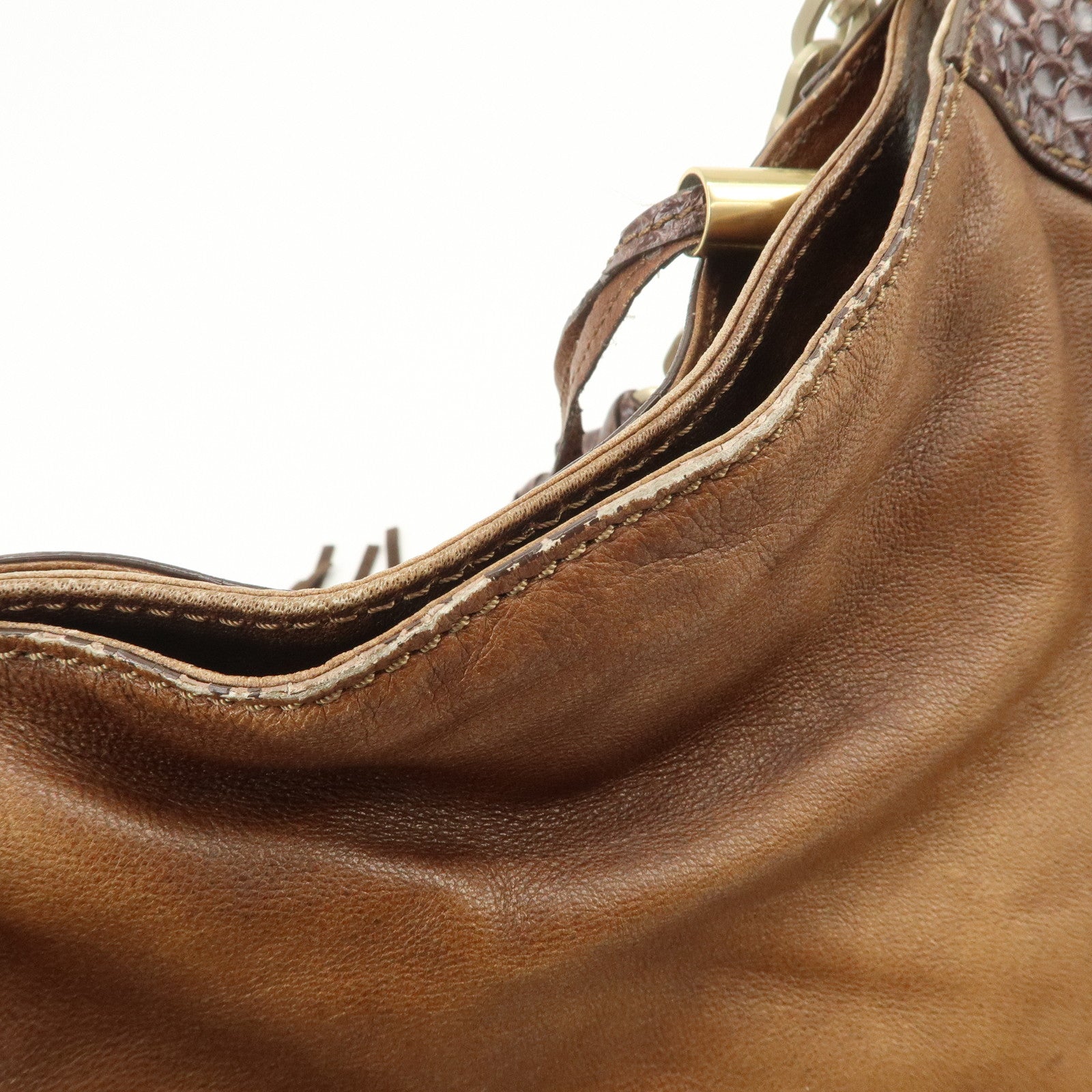 JIMMY CHOO Leather Suede Chain Shoulder Bag Hand Bag Brown