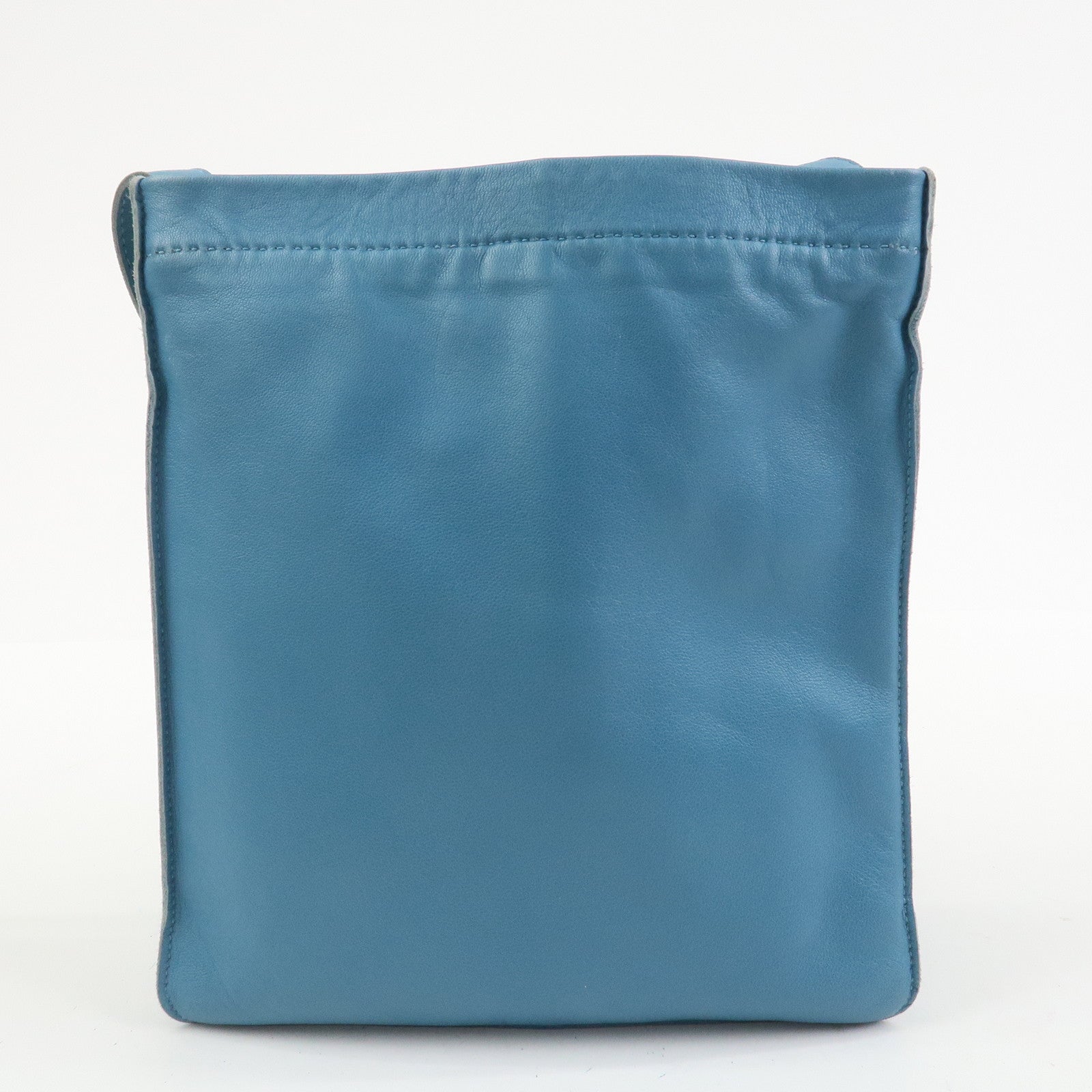 HERMES Lamb Skin Clou de Selle □N Stamped Shoulder Bag Blue Jean